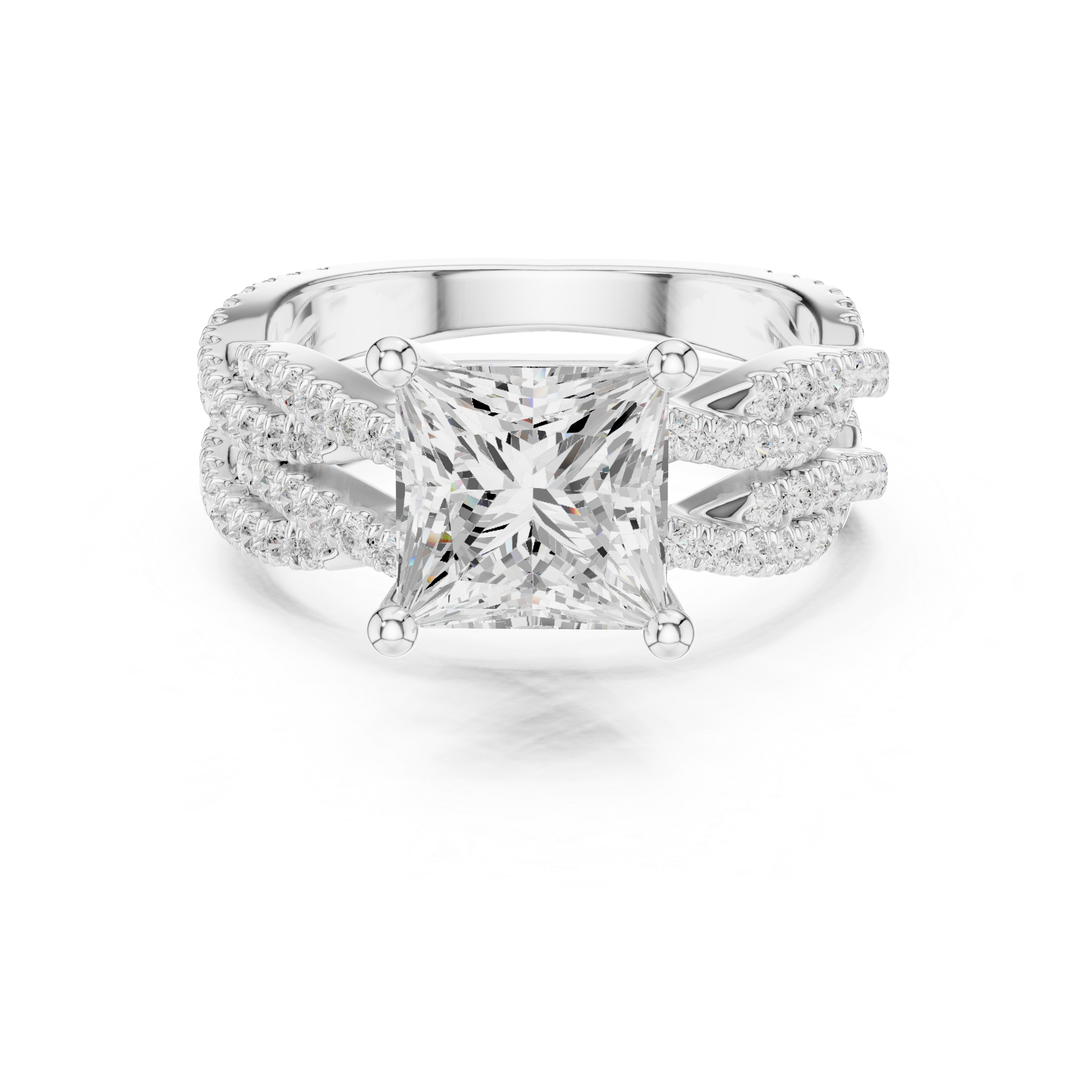 Princess Cut Triple Row Pavé Split Shank Engagement Ring