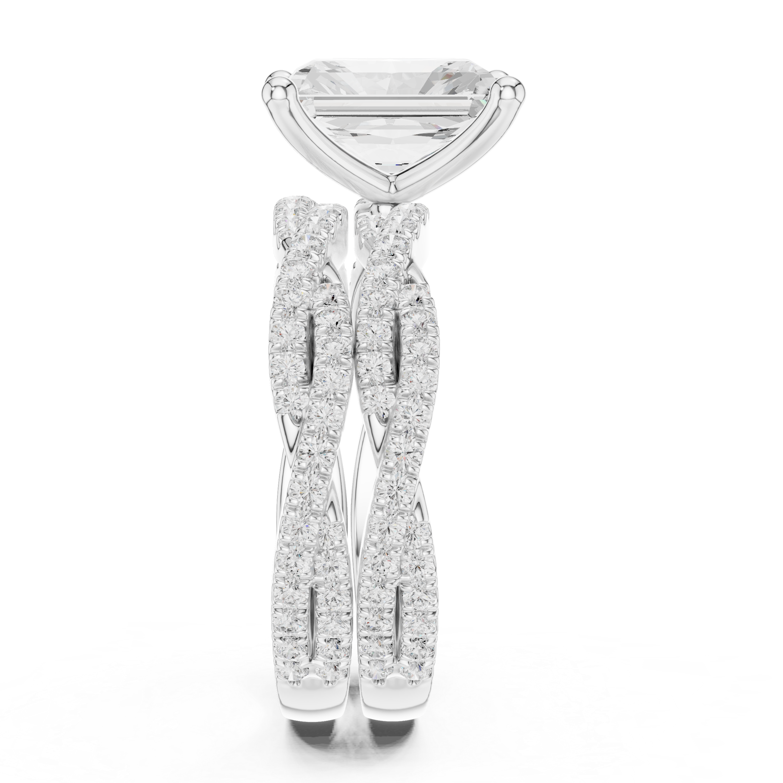 Radiant Cut Triple Row Pavé Split Shank Engagement Ring