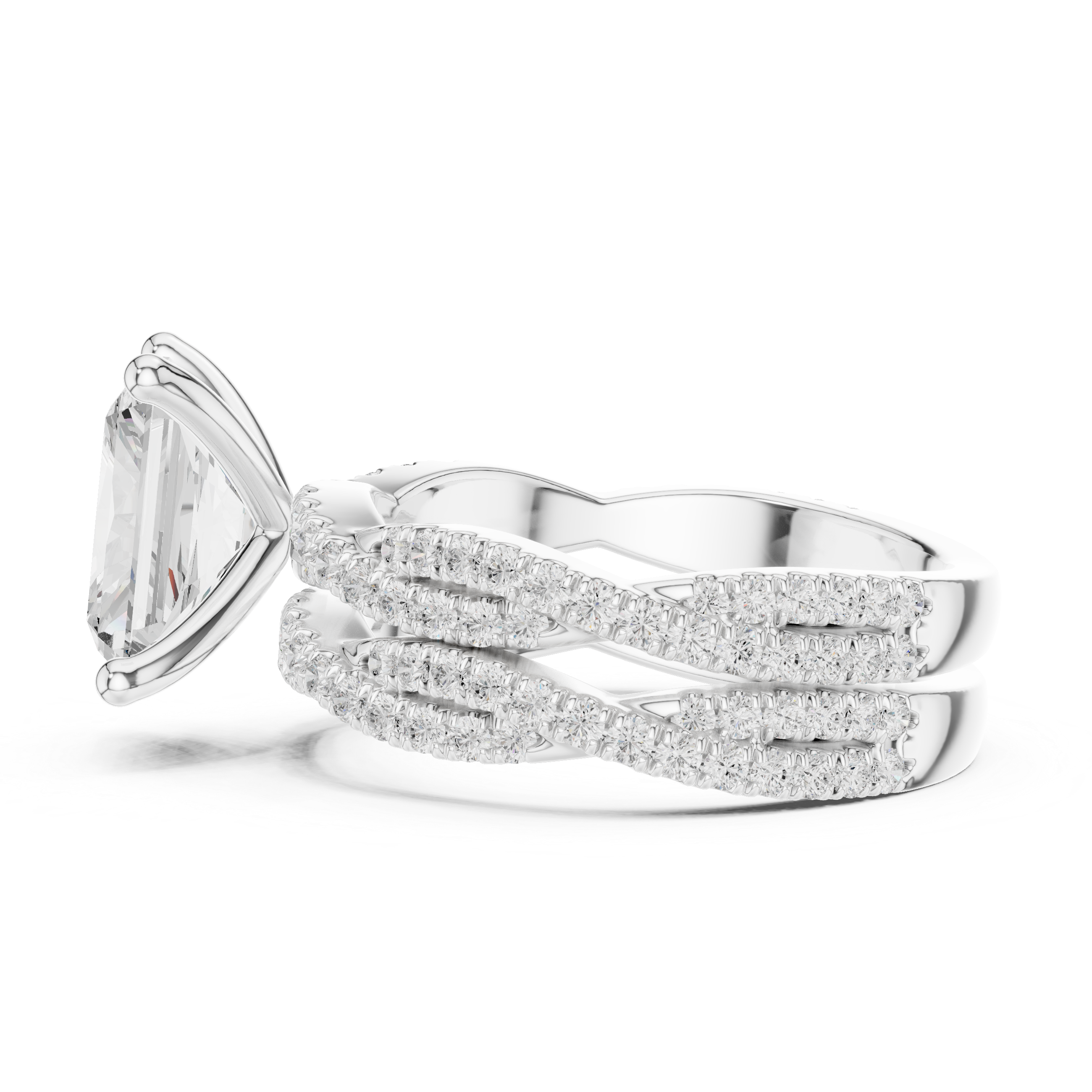 Radiant Cut Triple Row Pavé Split Shank Engagement Ring