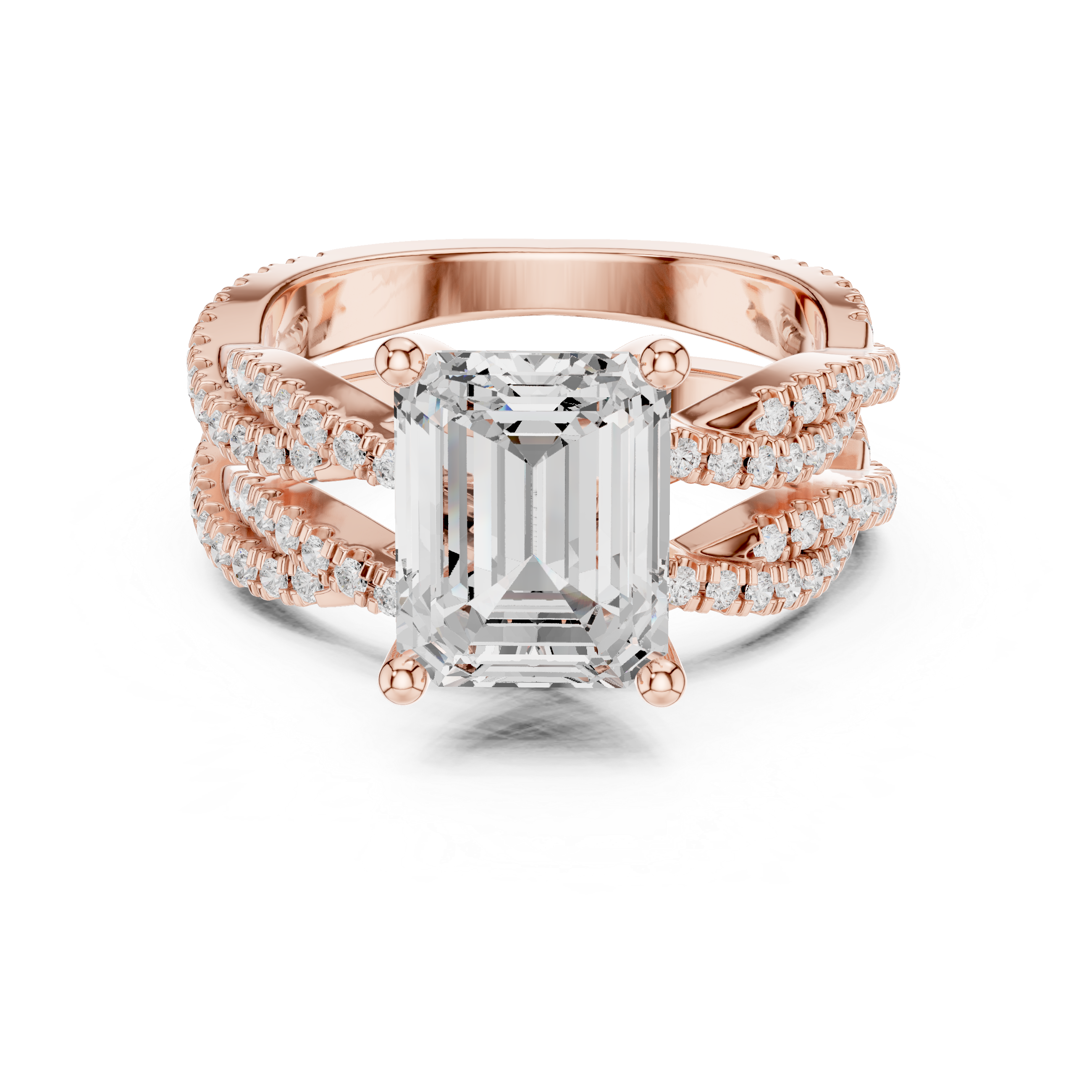 2.5 Carat Emerald-Cut Diamond Twisted Pavé Three-Piece Bridal Ring Set