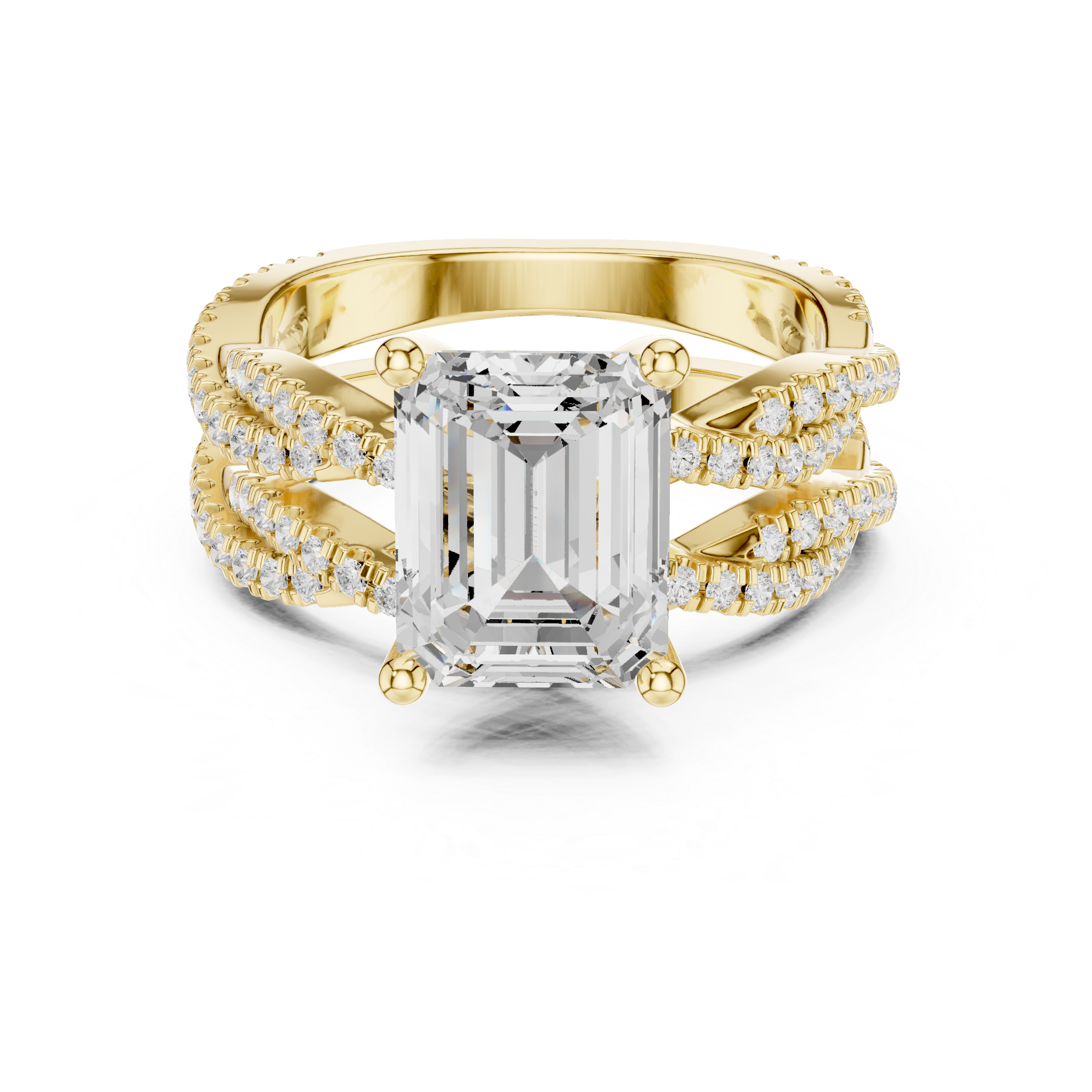 2.5 Carat Emerald-Cut Diamond Twisted Pavé Three-Piece Bridal Ring Set