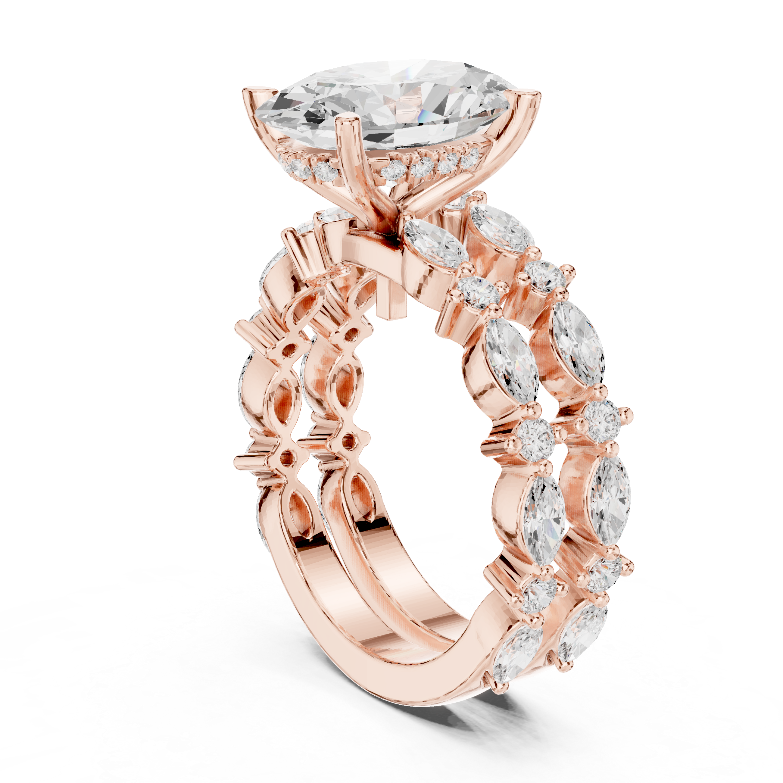 3 Carat Oval-Cut Diamond Marquise Accent Three-Piece Bridal Ring Set