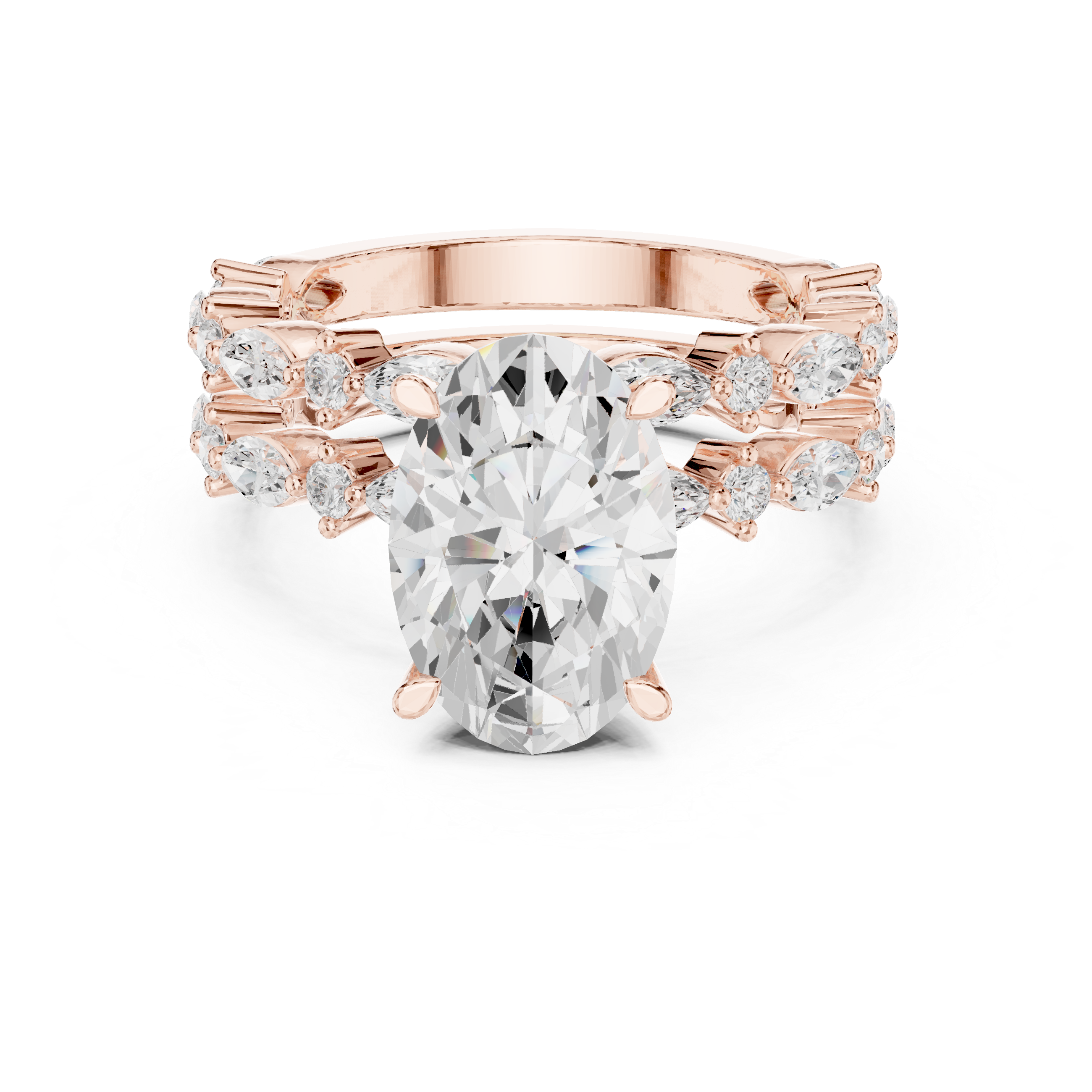 3 Carat Oval-Cut Diamond Marquise Accent Three-Piece Bridal Ring Set