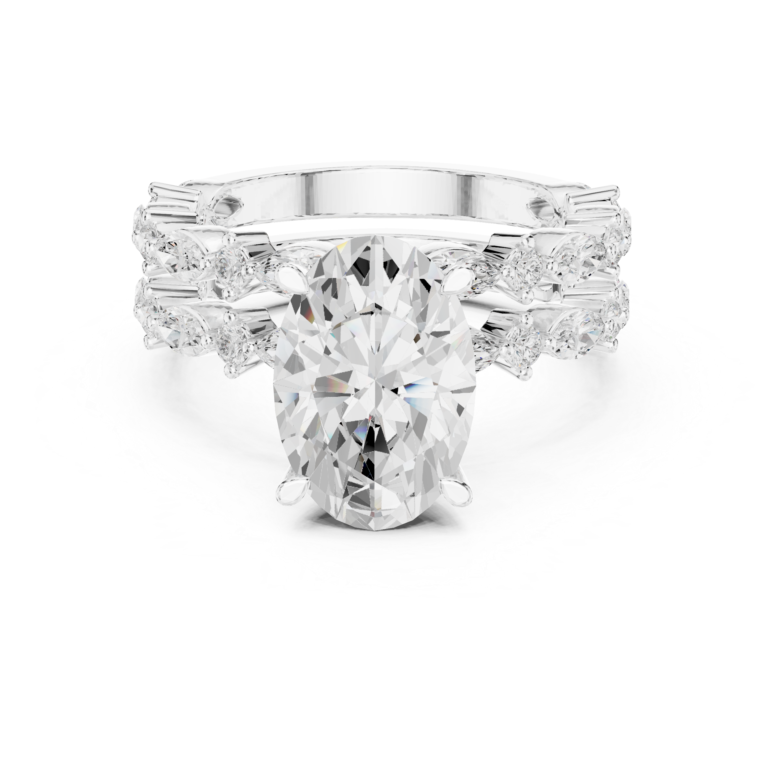 3 Carat Oval-Cut Diamond Marquise Accent Three-Piece Bridal Ring Set