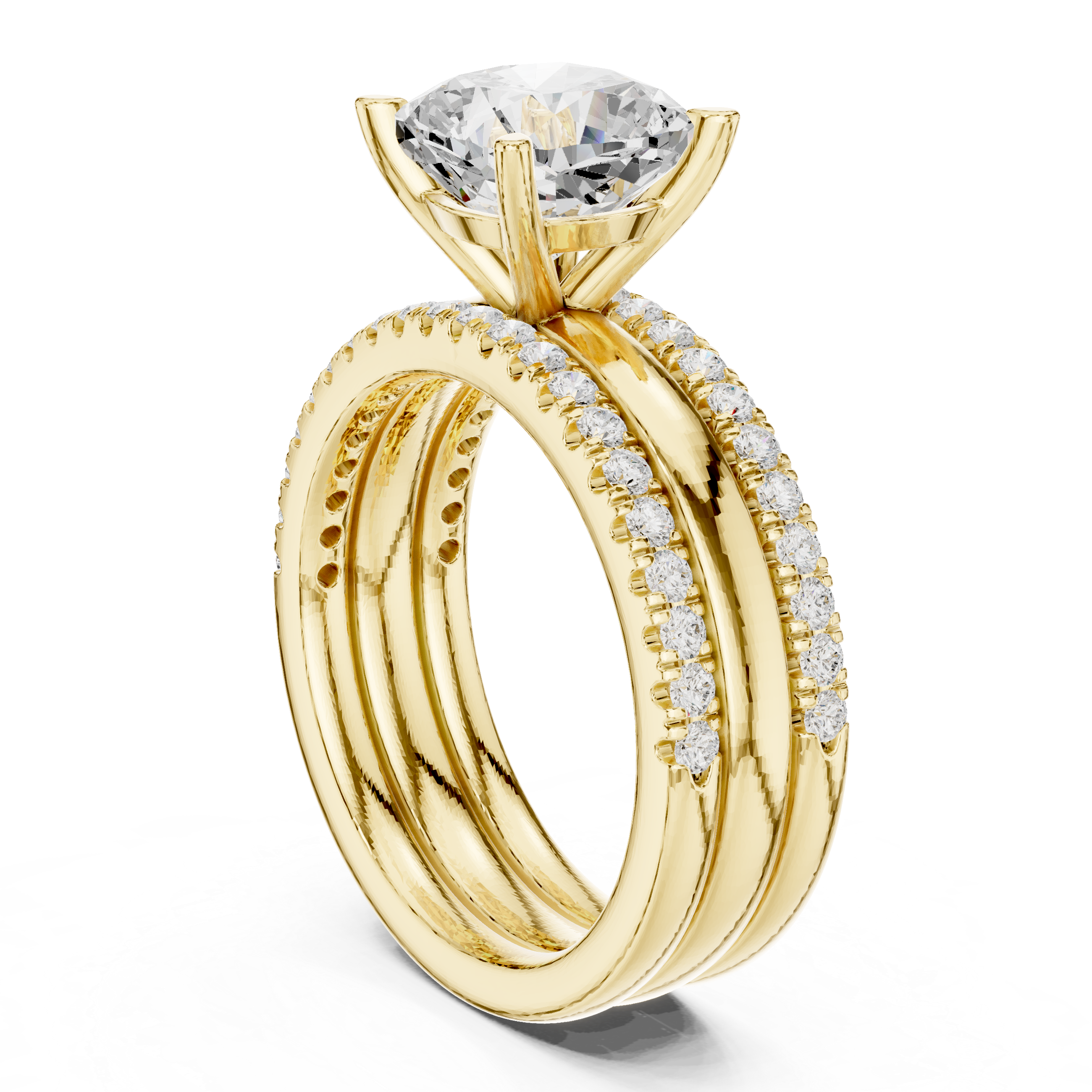 3 Carat Cushion-Cut Diamond Three-Piece Bridal Ring Set