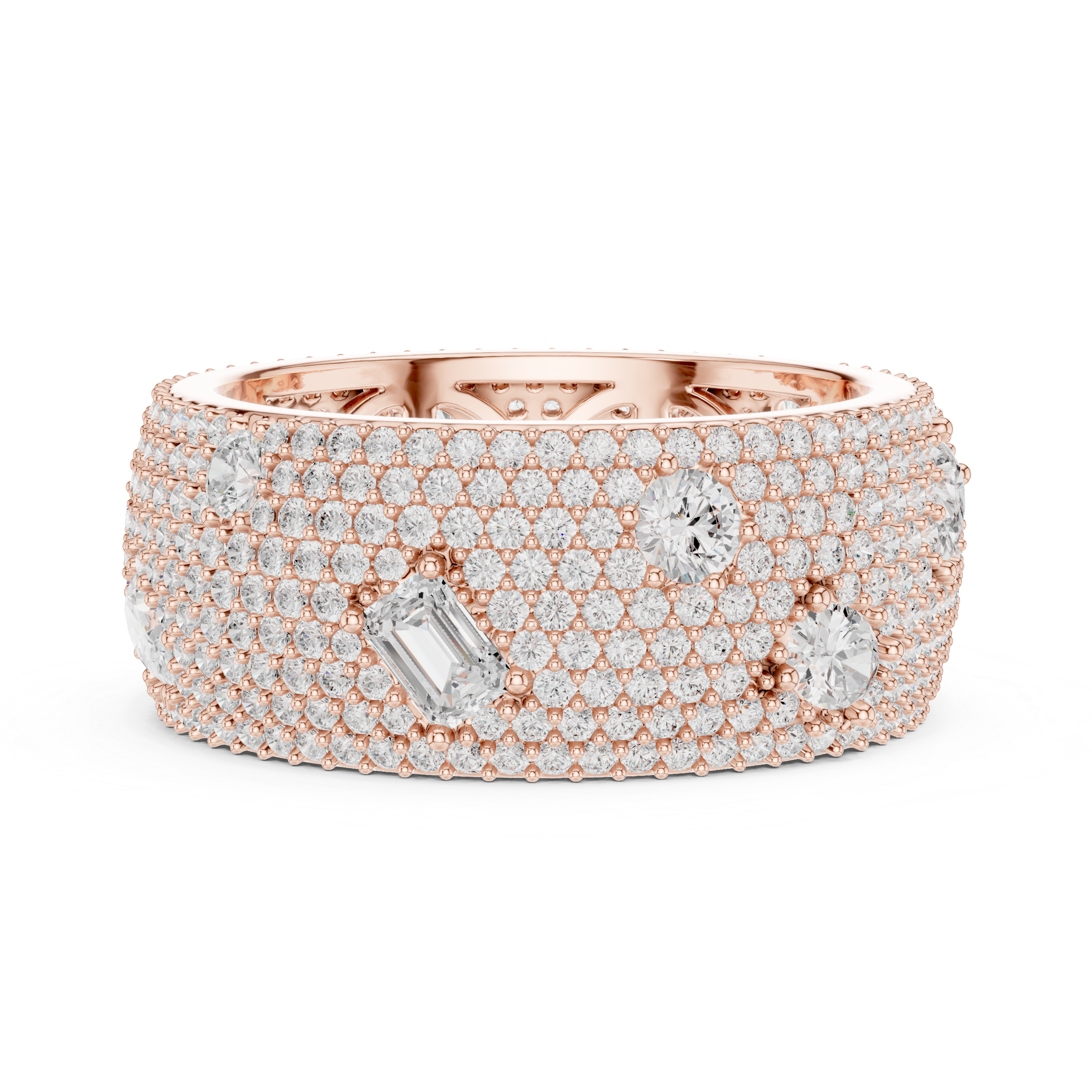 Mixed-Cut Diamond Scatter Pavé Wide Statement Ring