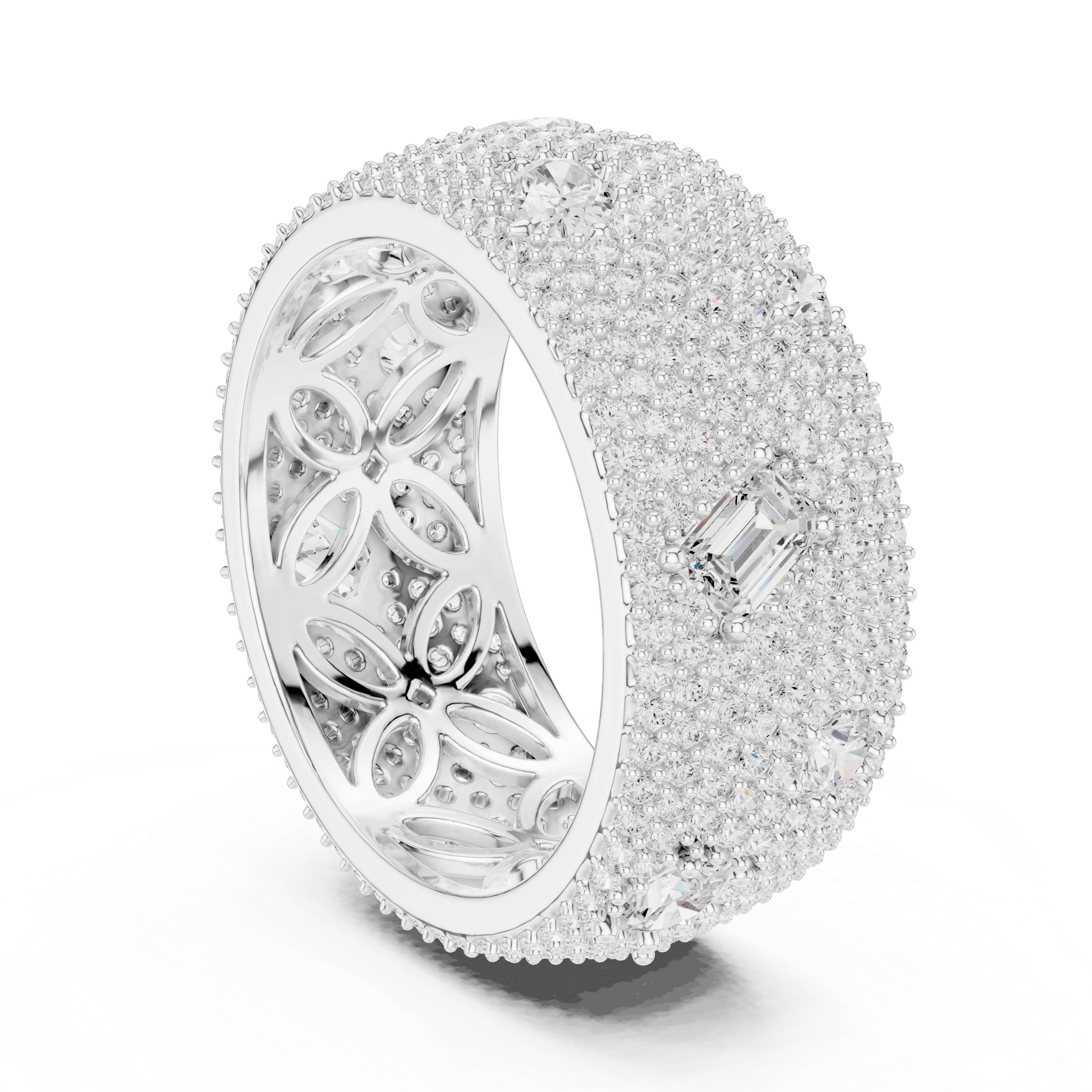 Mixed-Cut Diamond Scatter Pavé Wide Statement Ring