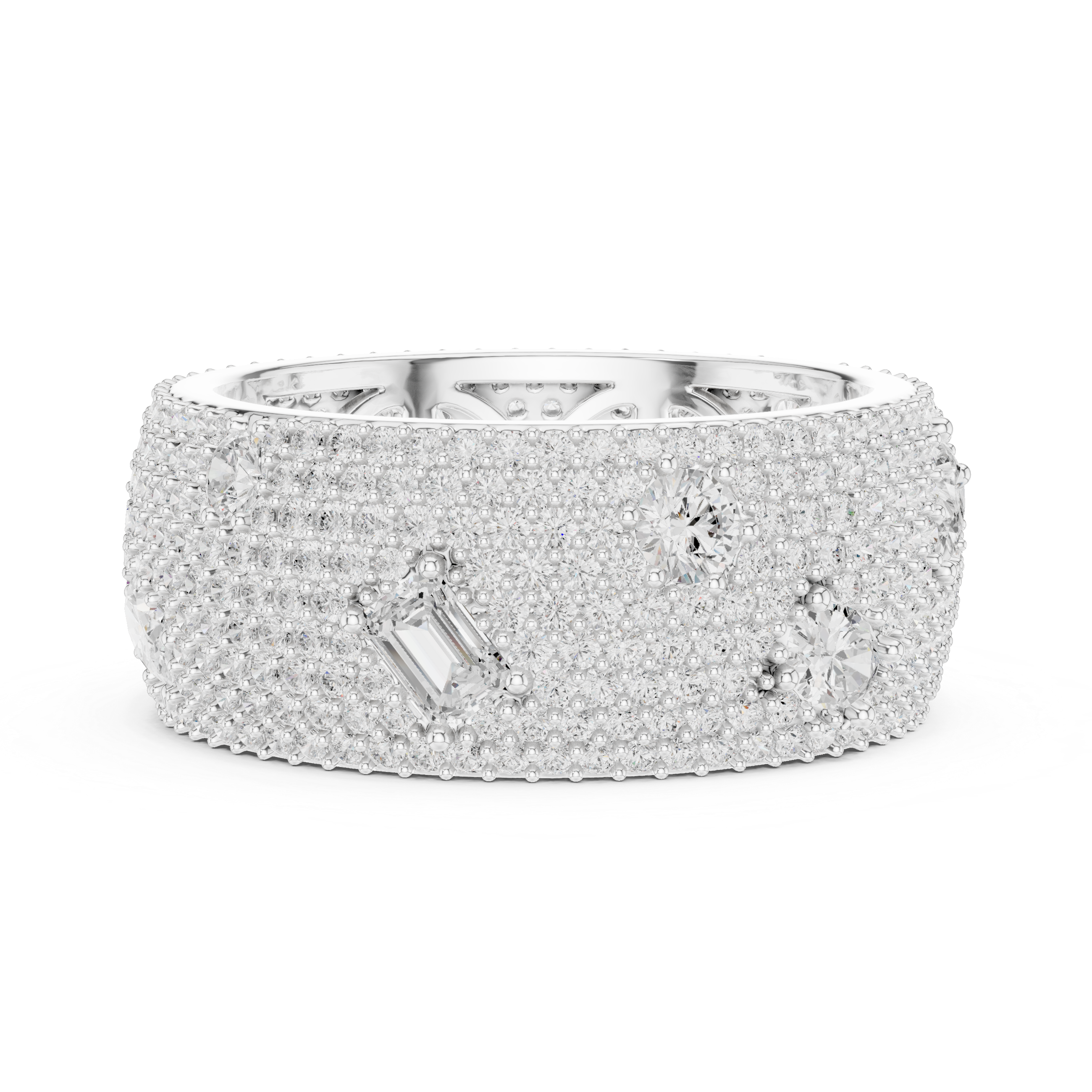 Mixed-Cut Diamond Scatter Pavé Wide Statement Ring