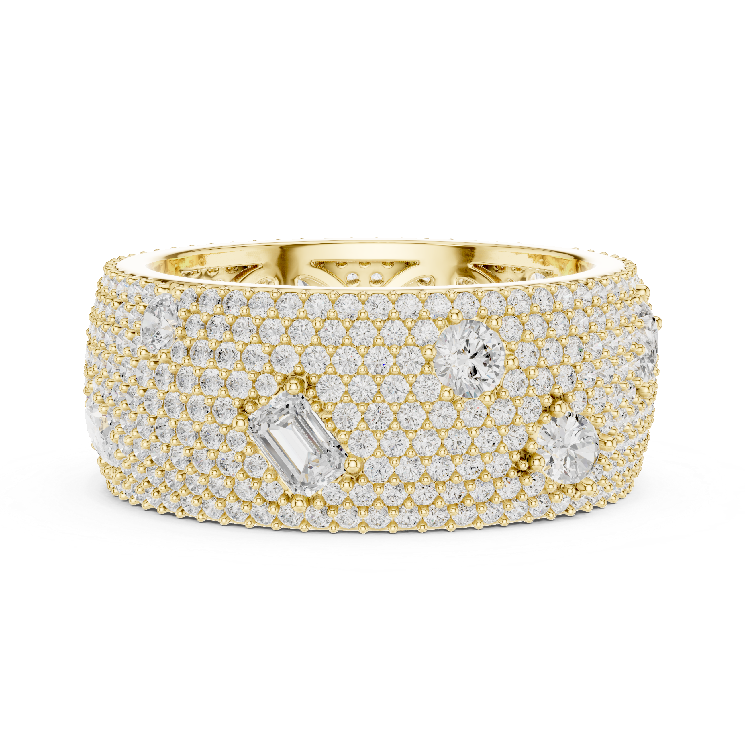 Mixed-Cut Diamond Scatter Pavé Wide Statement Ring