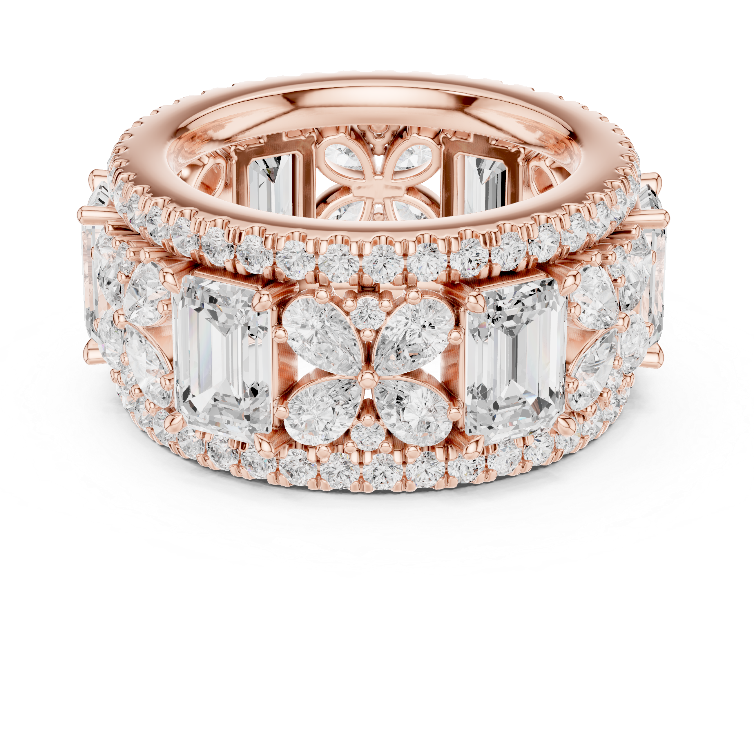 Emerald-Cut and Pear Diamond Floral Eternity Band