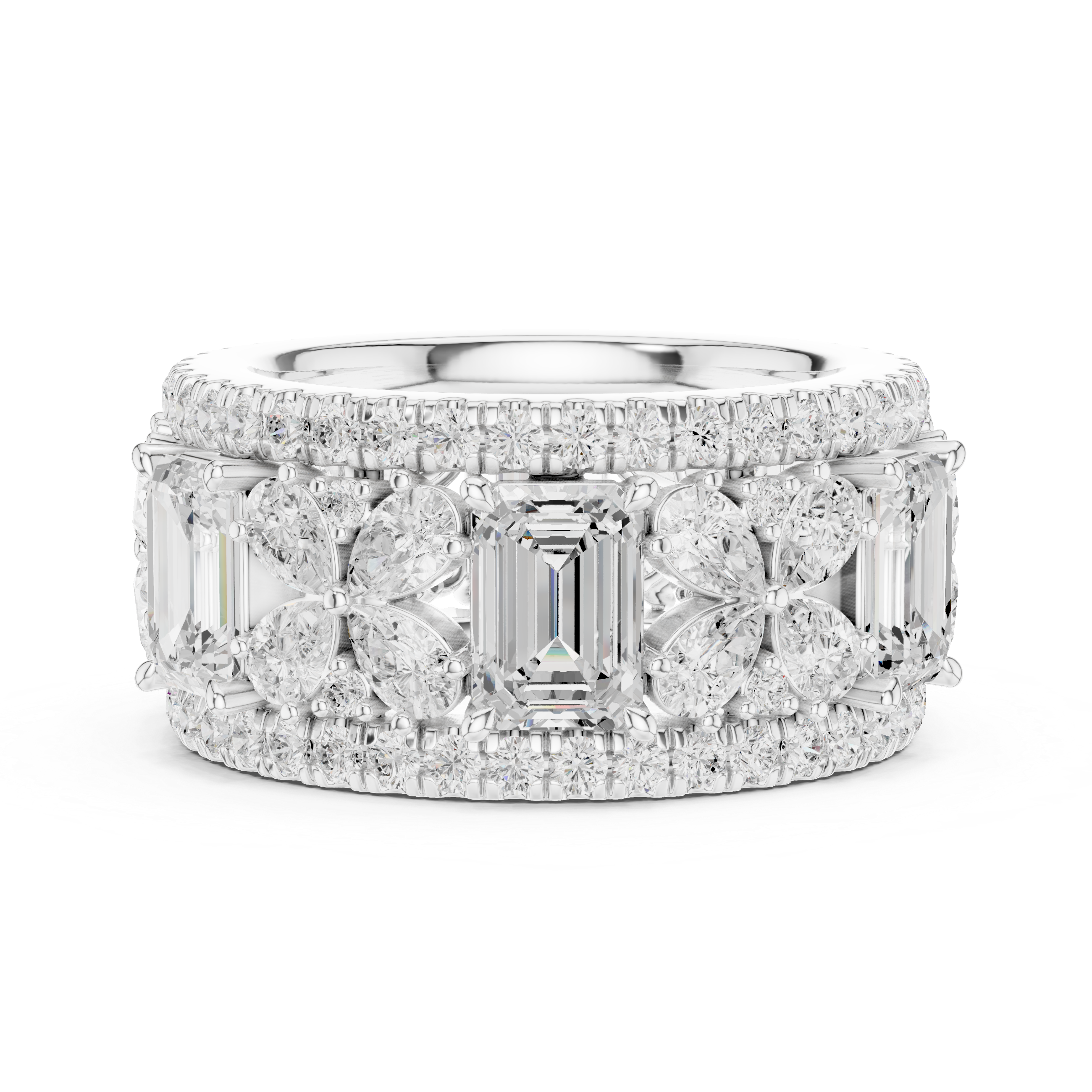 Emerald-Cut and Pear Diamond Floral Eternity Band