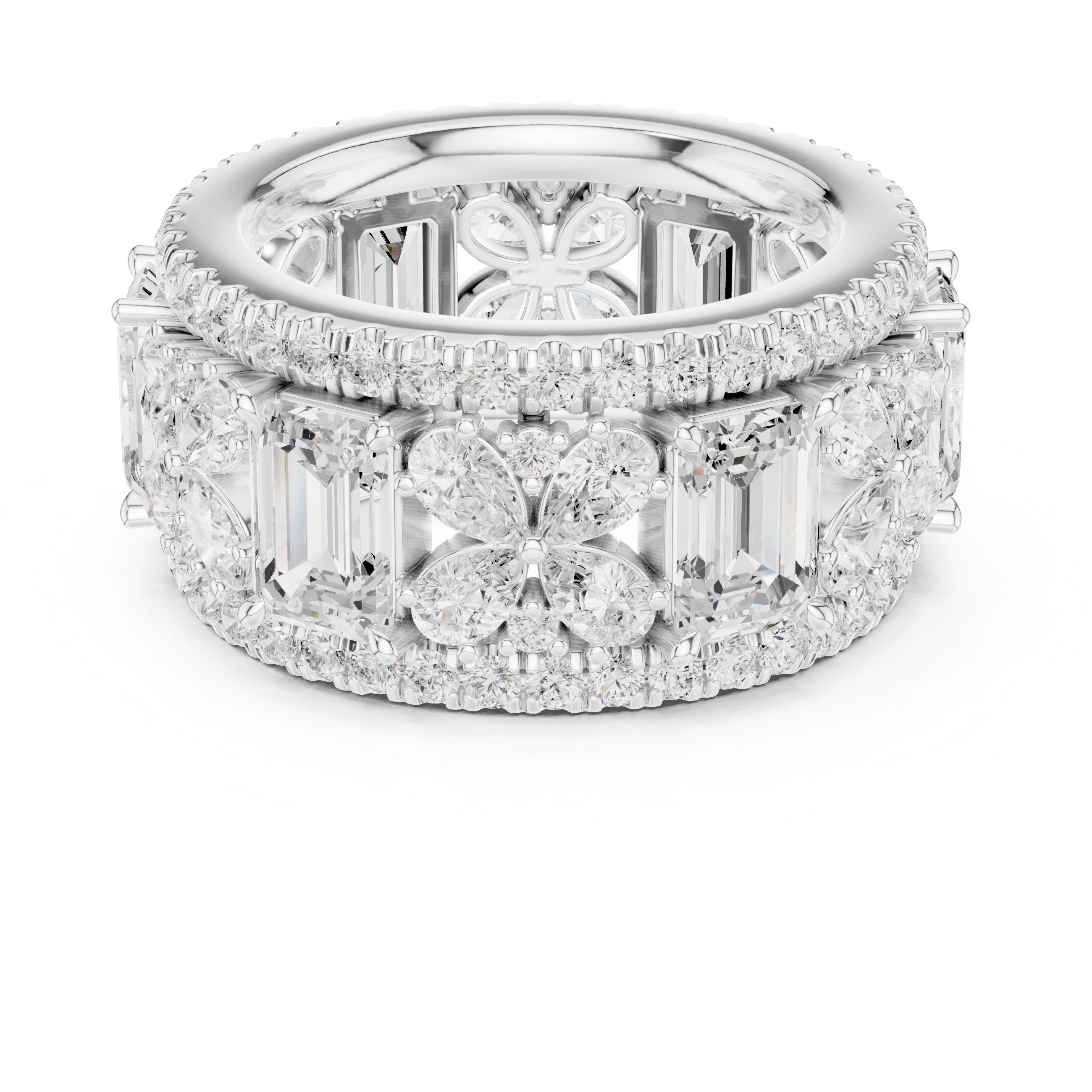 Emerald-Cut and Pear Diamond Floral Eternity Band