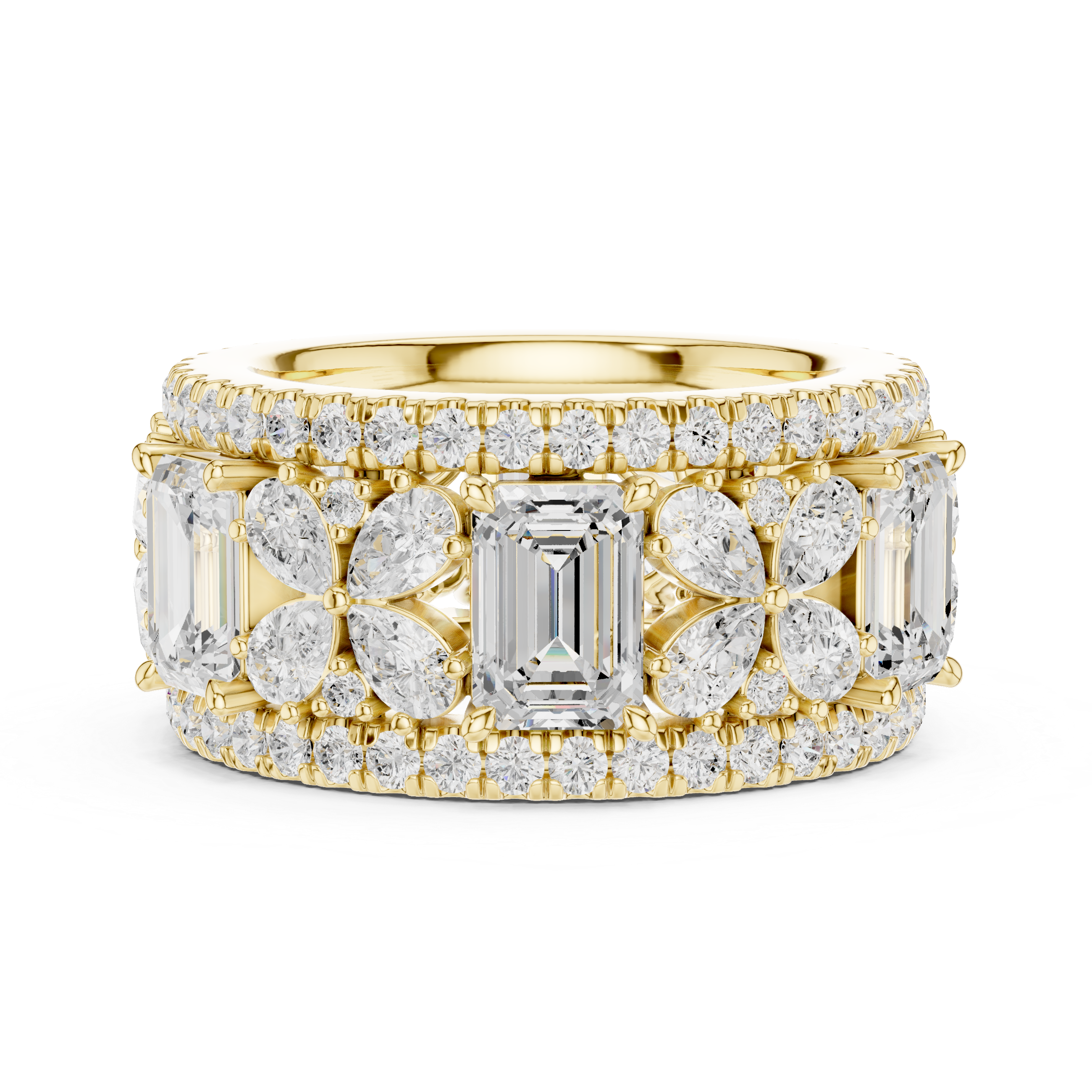 Emerald-Cut and Pear Diamond Floral Eternity Band