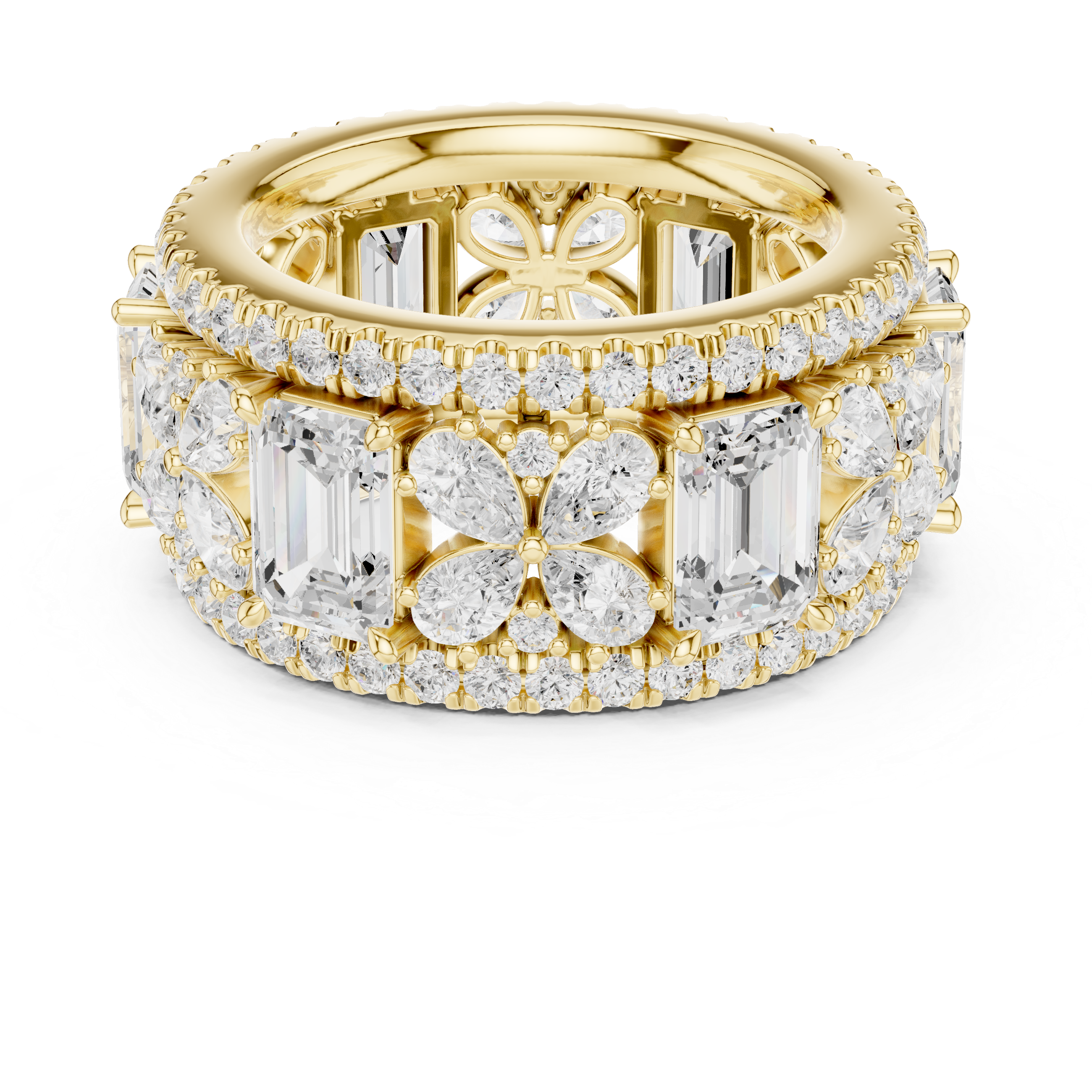 Emerald-Cut and Pear Diamond Floral Eternity Band