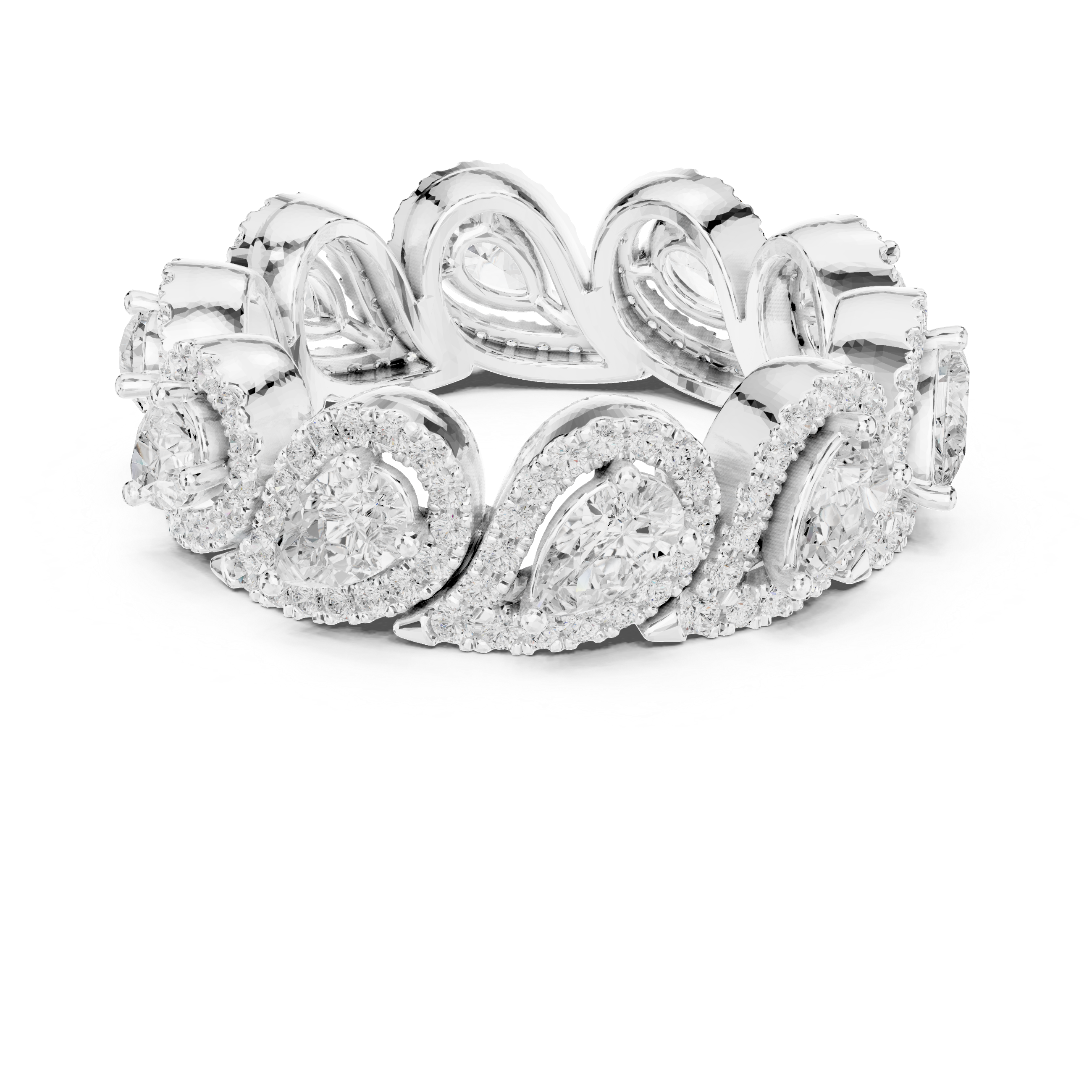 Pear-Shaped Diamond Halo Eternity Band