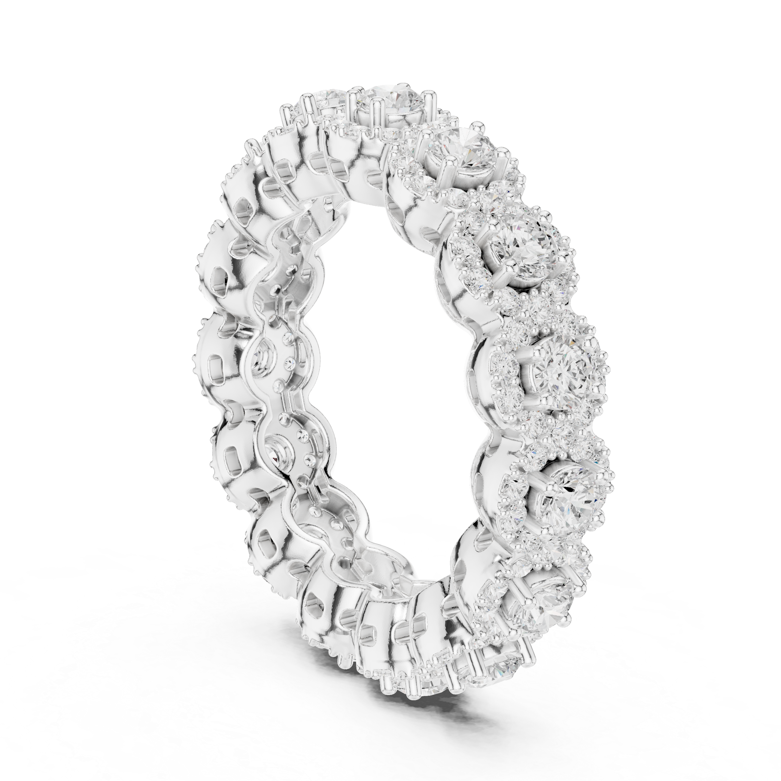 Round Diamond Halo Cluster Eternity Band