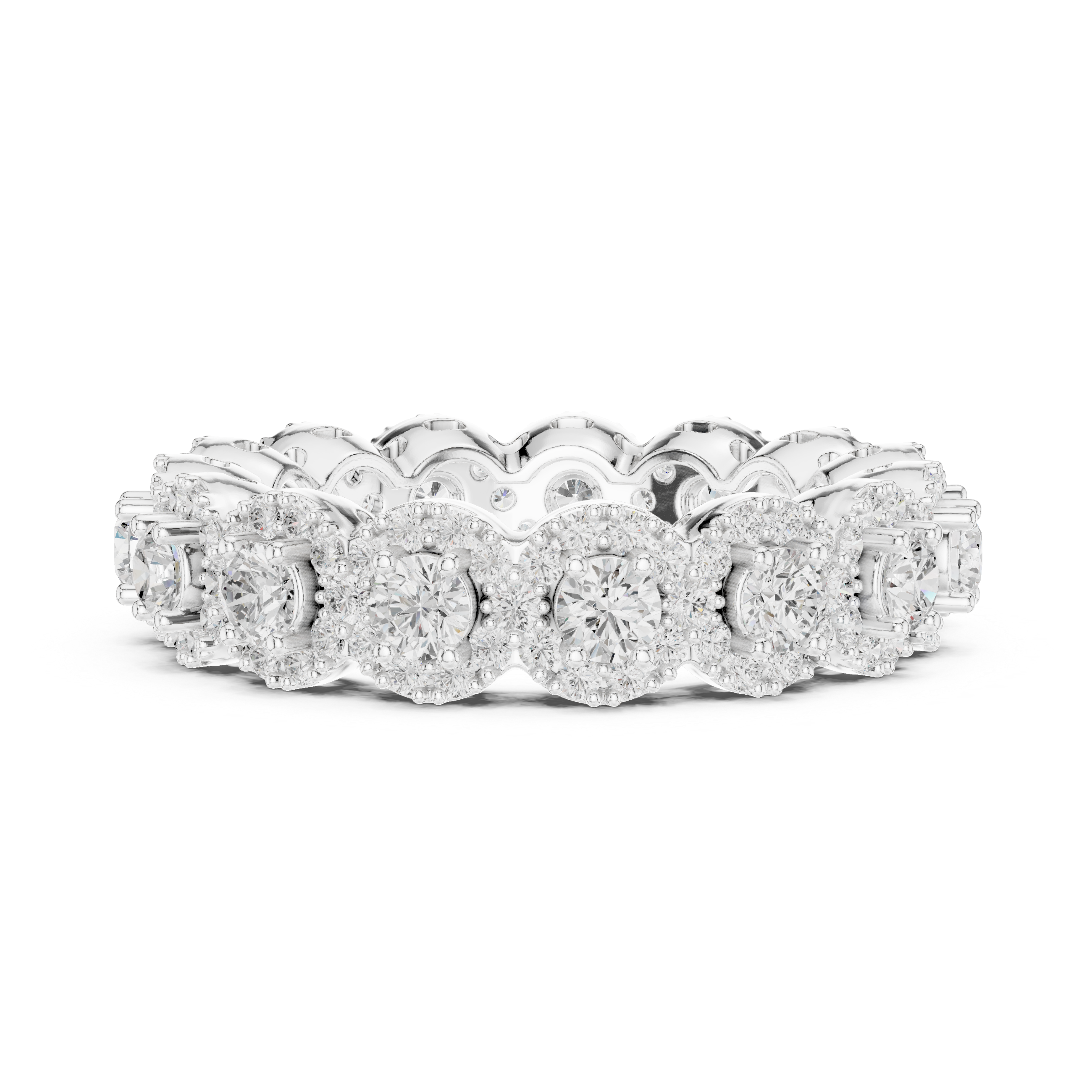 Round Diamond Halo Cluster Eternity Band