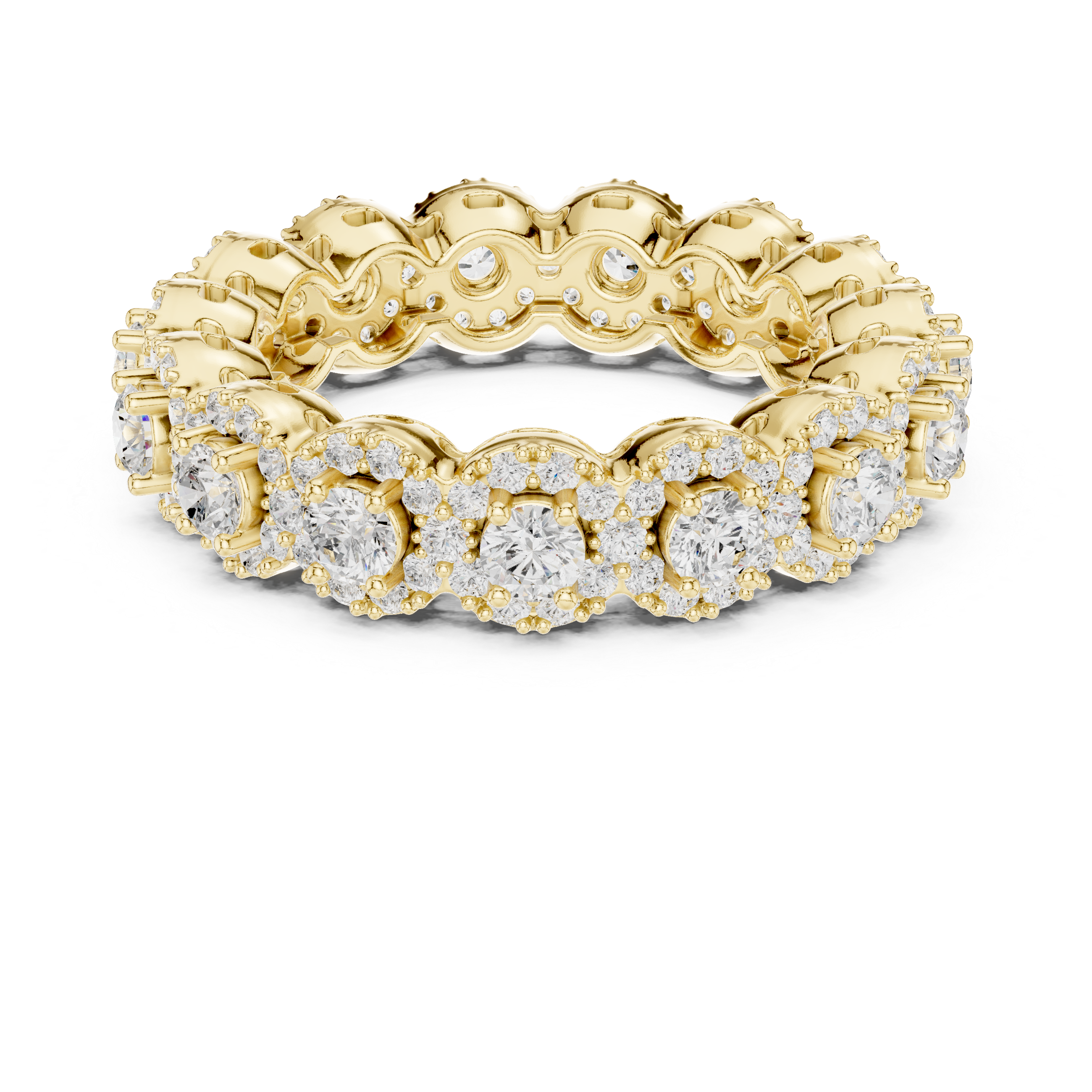 Round Diamond Halo Cluster Eternity Band