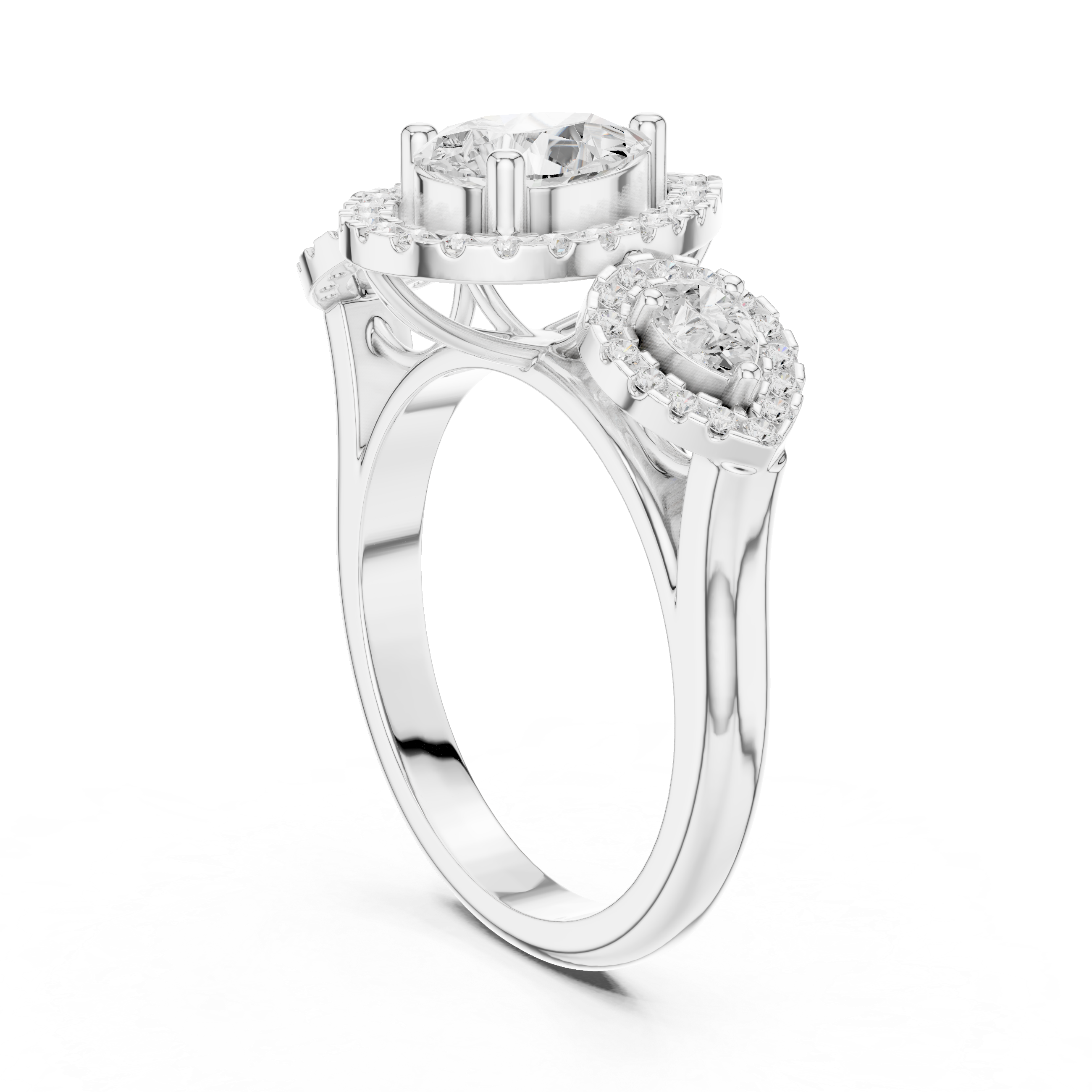 Pear Halo Three-Stone Diamond Ring