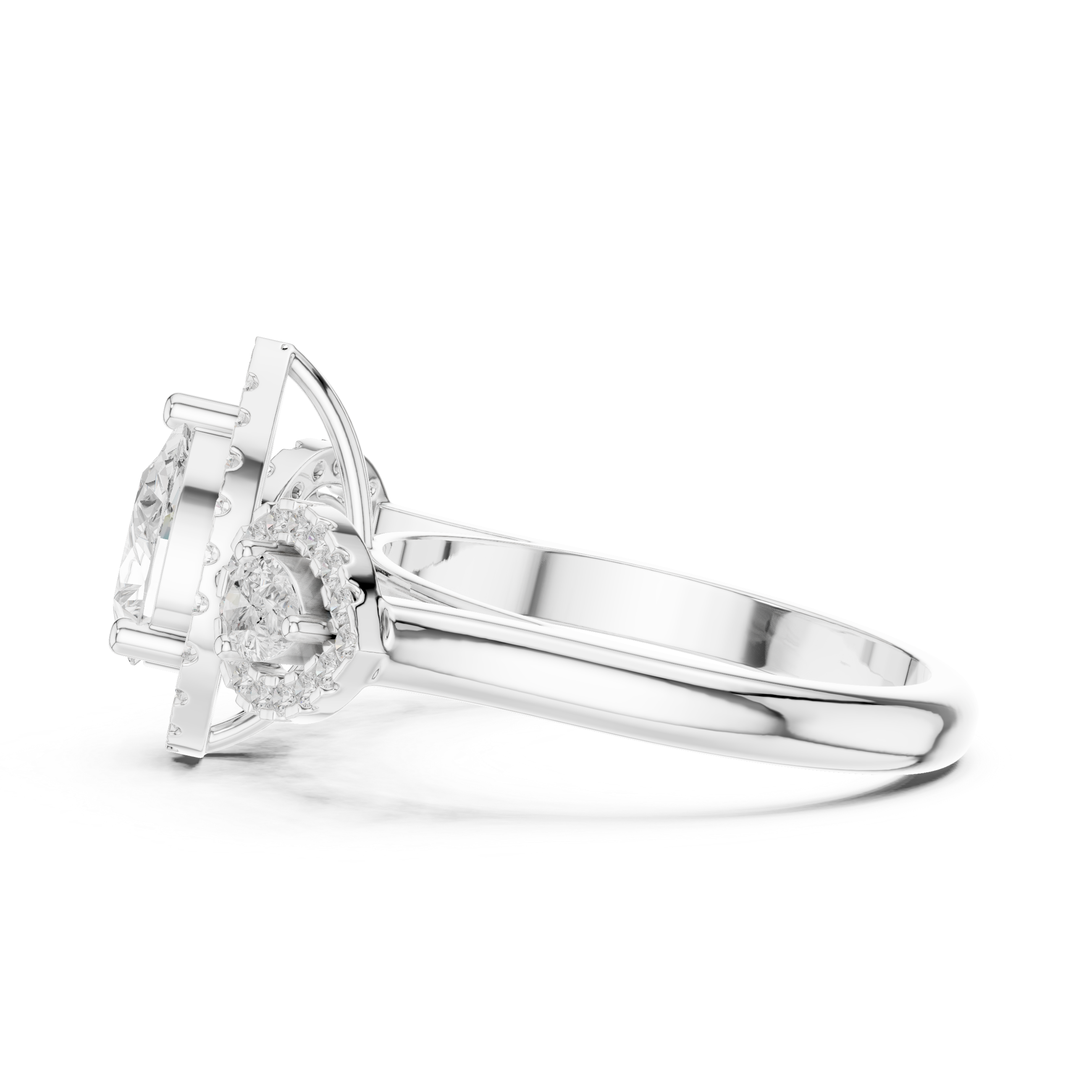 Pear Halo Three-Stone Diamond Ring