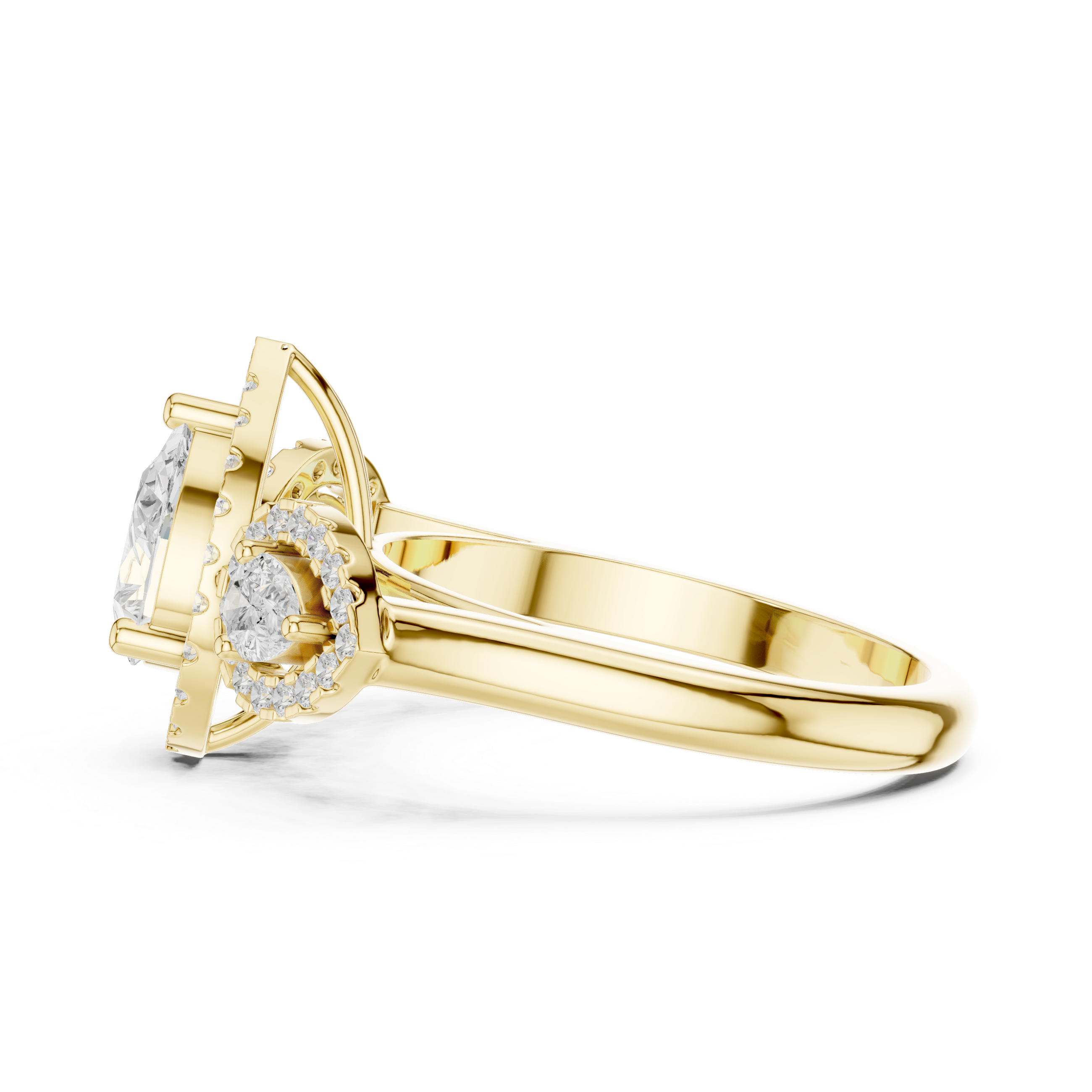 Pear Halo Three-Stone Diamond Ring