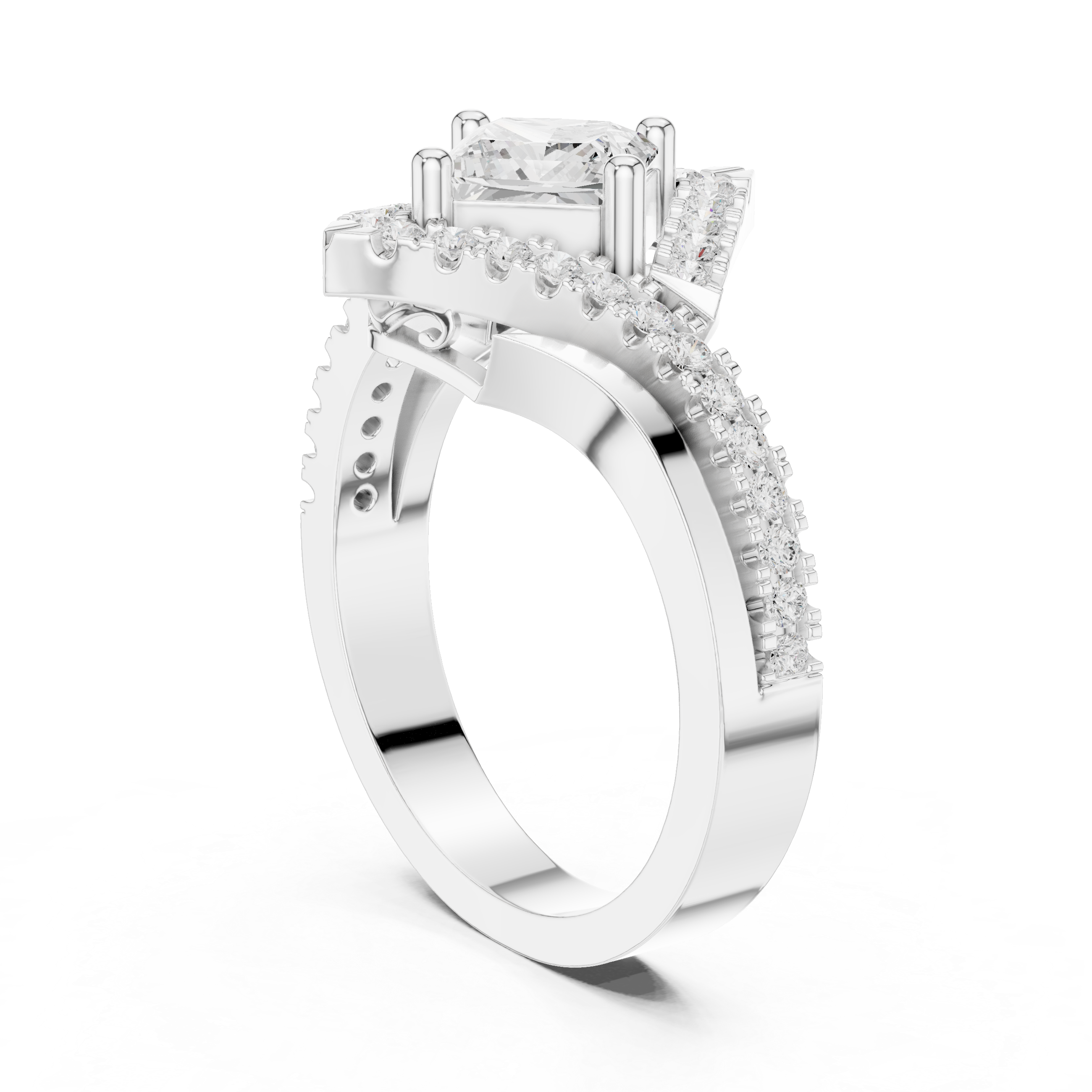 Princess Cut Chevron Halo Ring