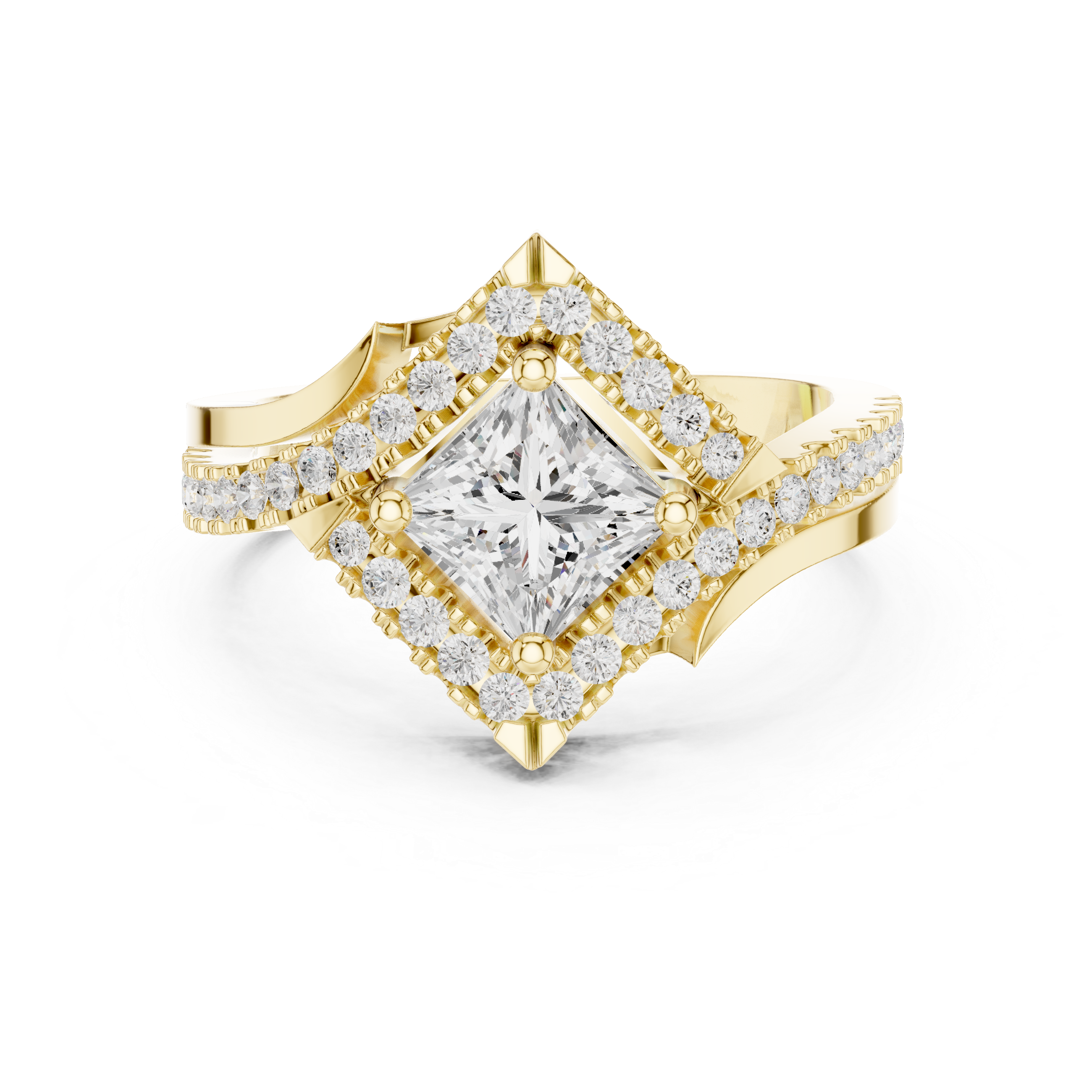 Princess Cut Chevron Halo Ring