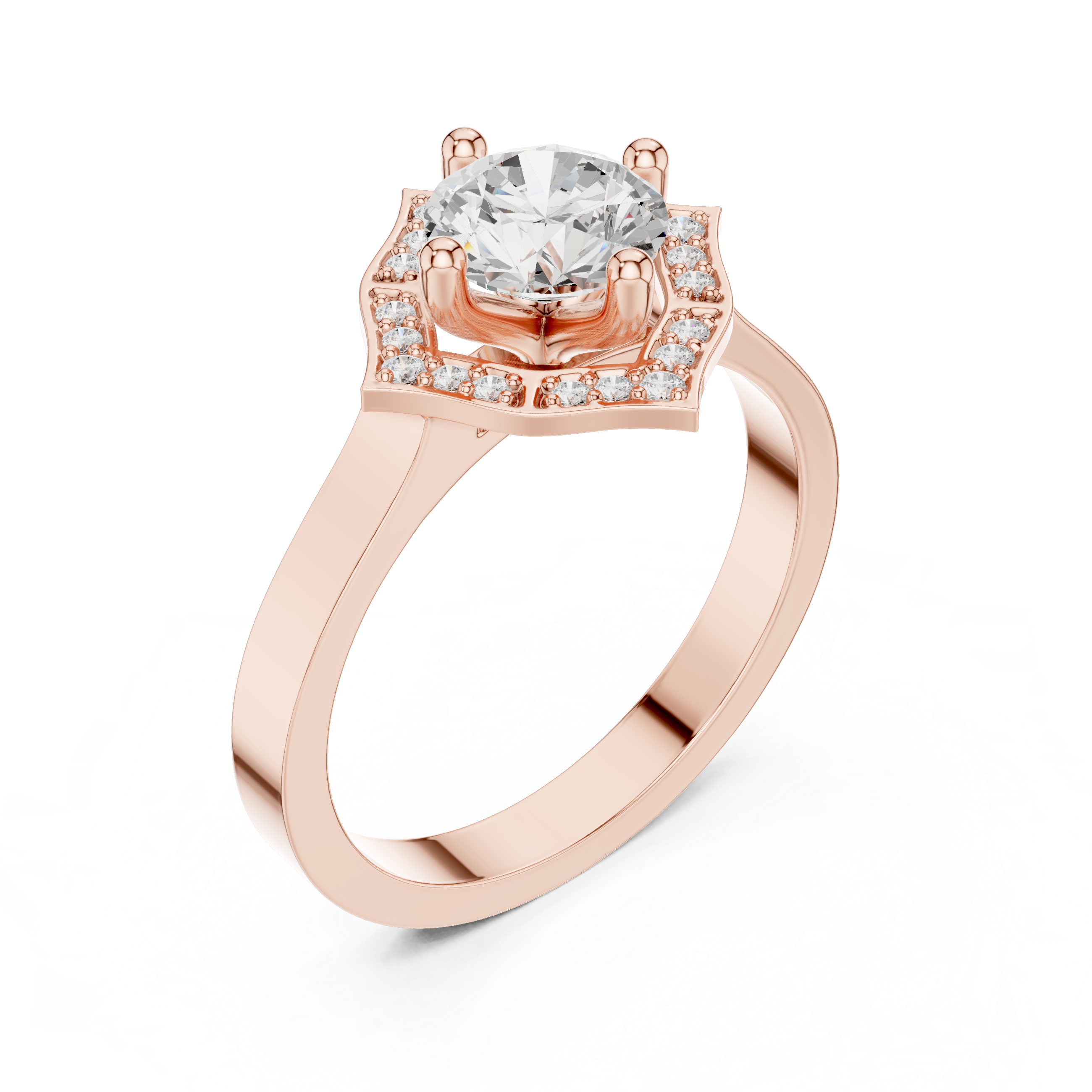 Geometric Round Halo Engagement Ring