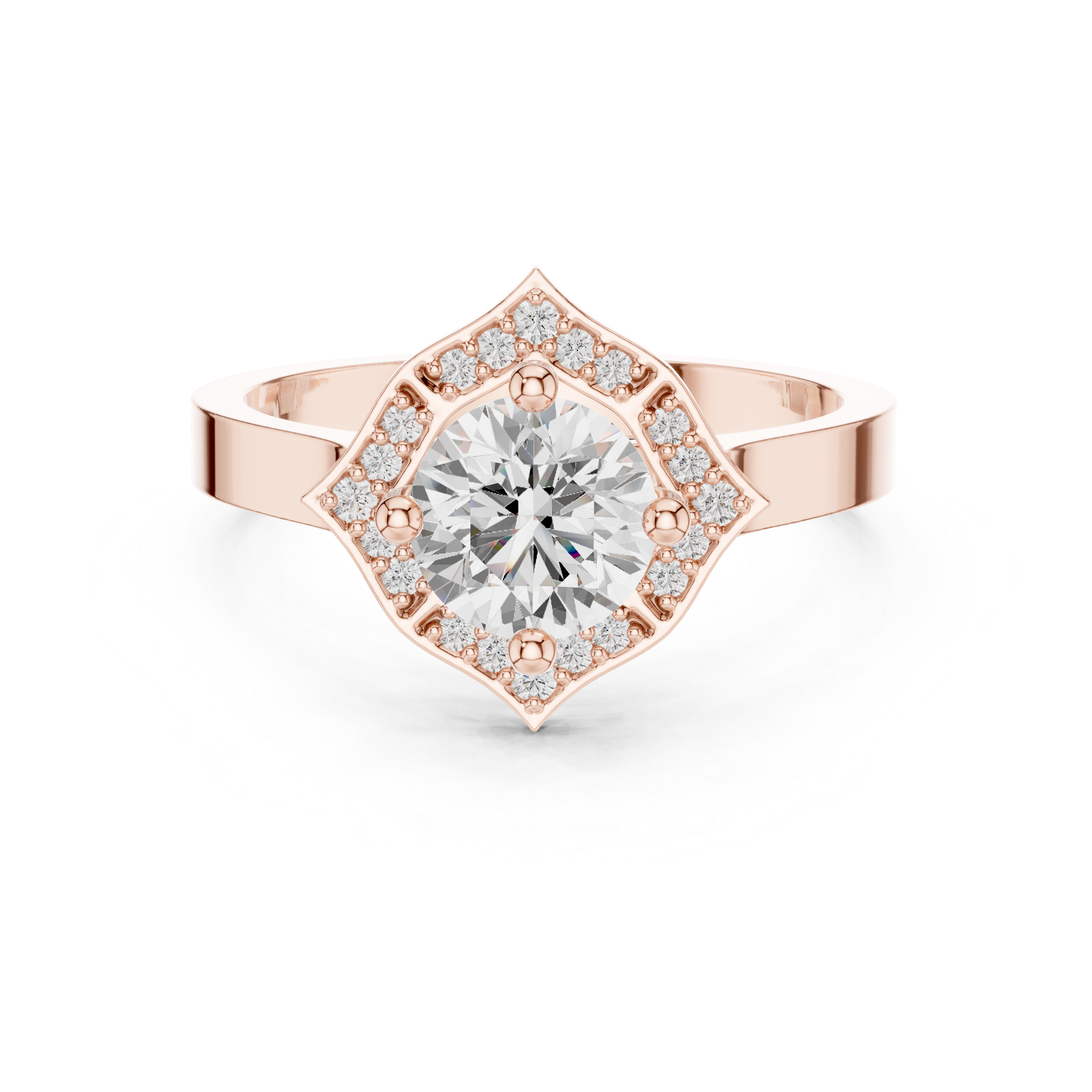 Geometric Round Halo Engagement Ring