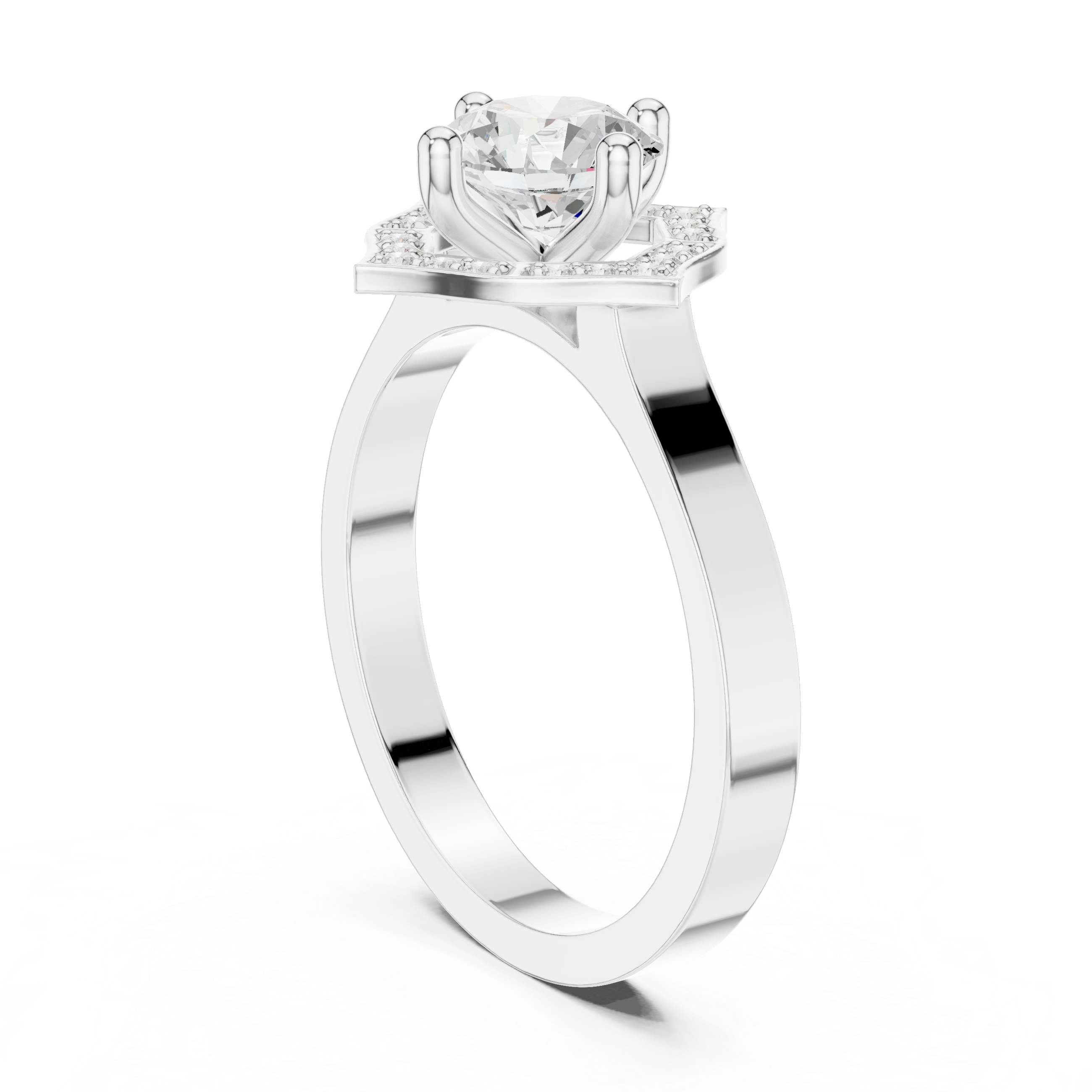 Geometric Round Halo Engagement Ring