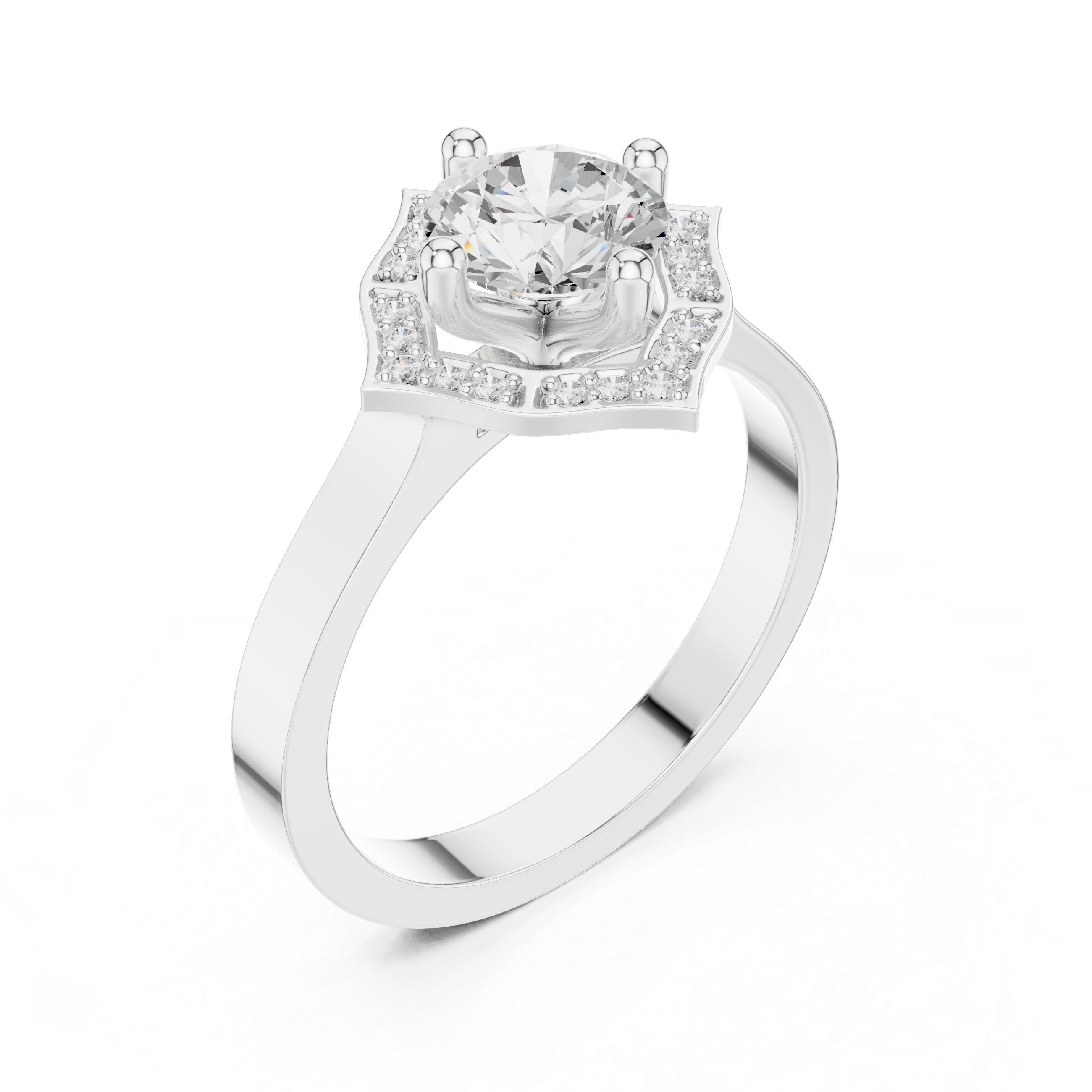 Geometric Round Halo Engagement Ring