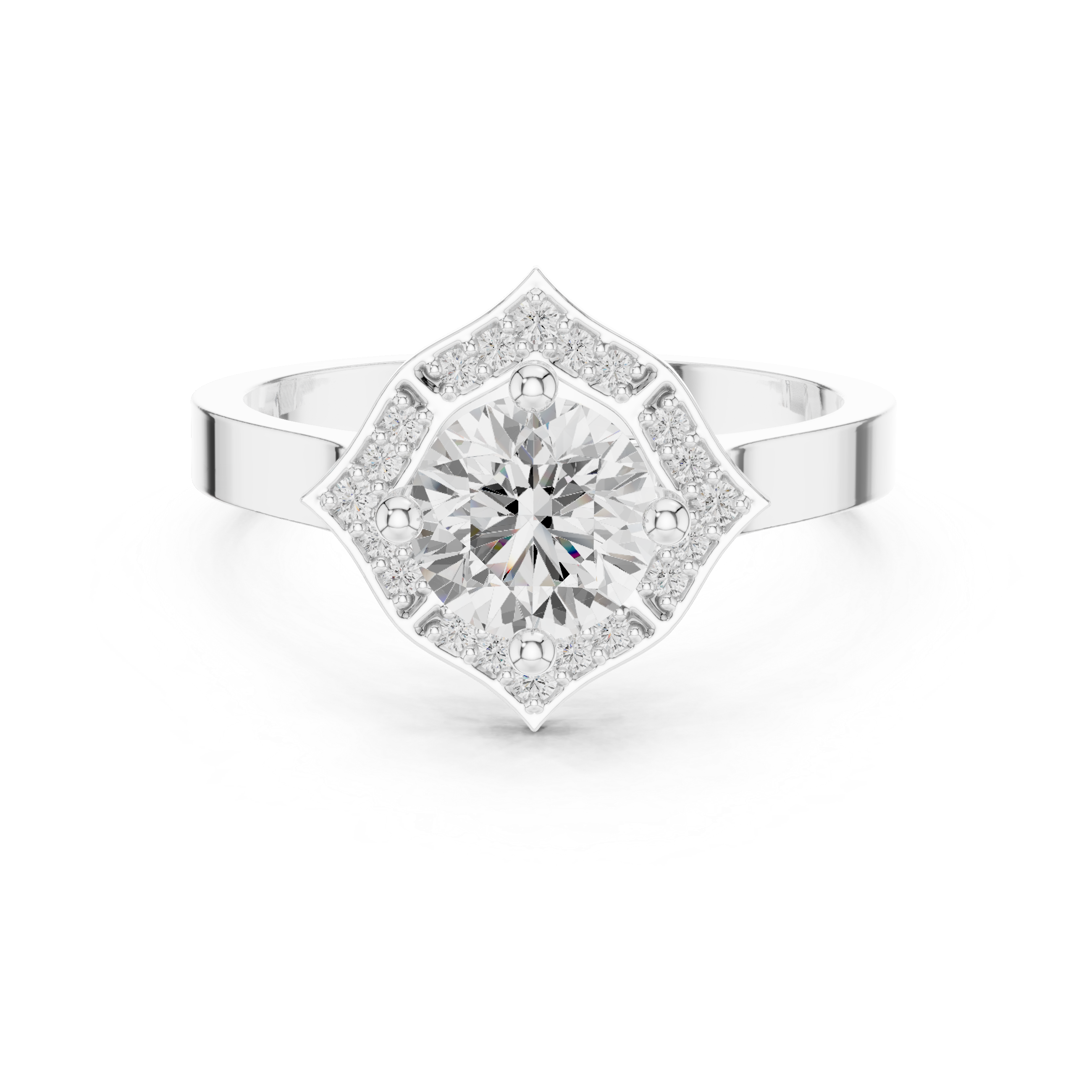 Geometric Round Halo Engagement Ring