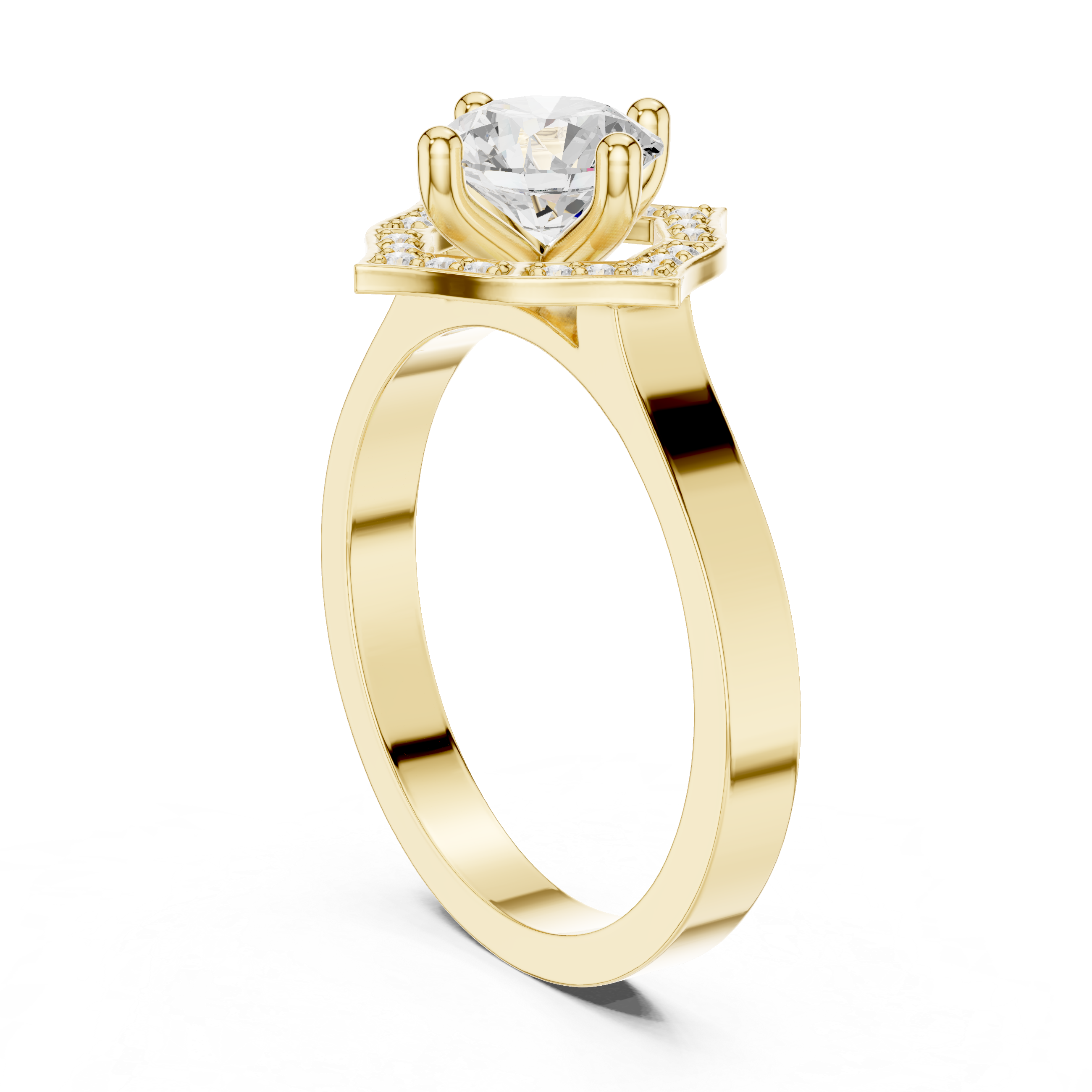 Geometric Round Halo Engagement Ring
