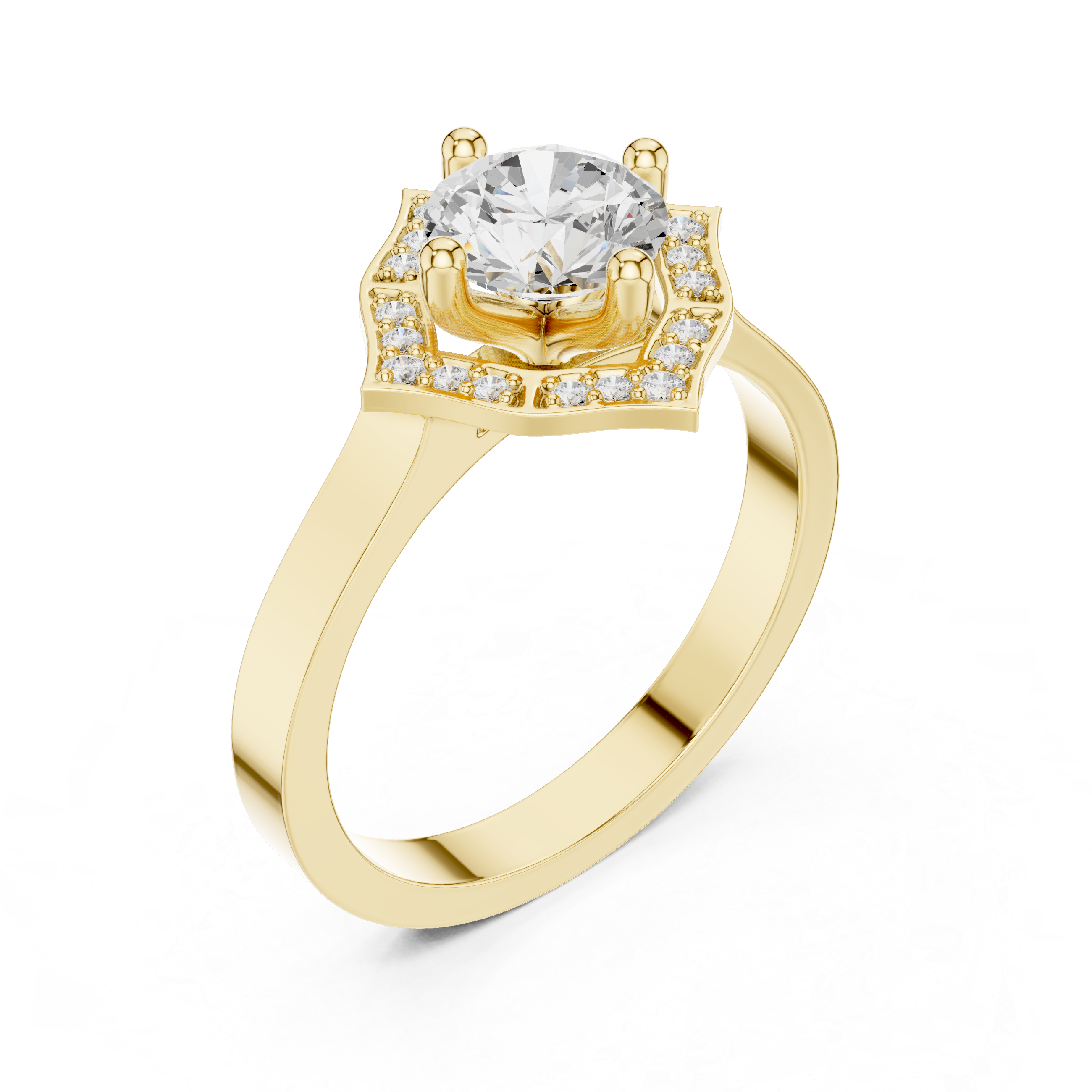 Geometric Round Halo Engagement Ring