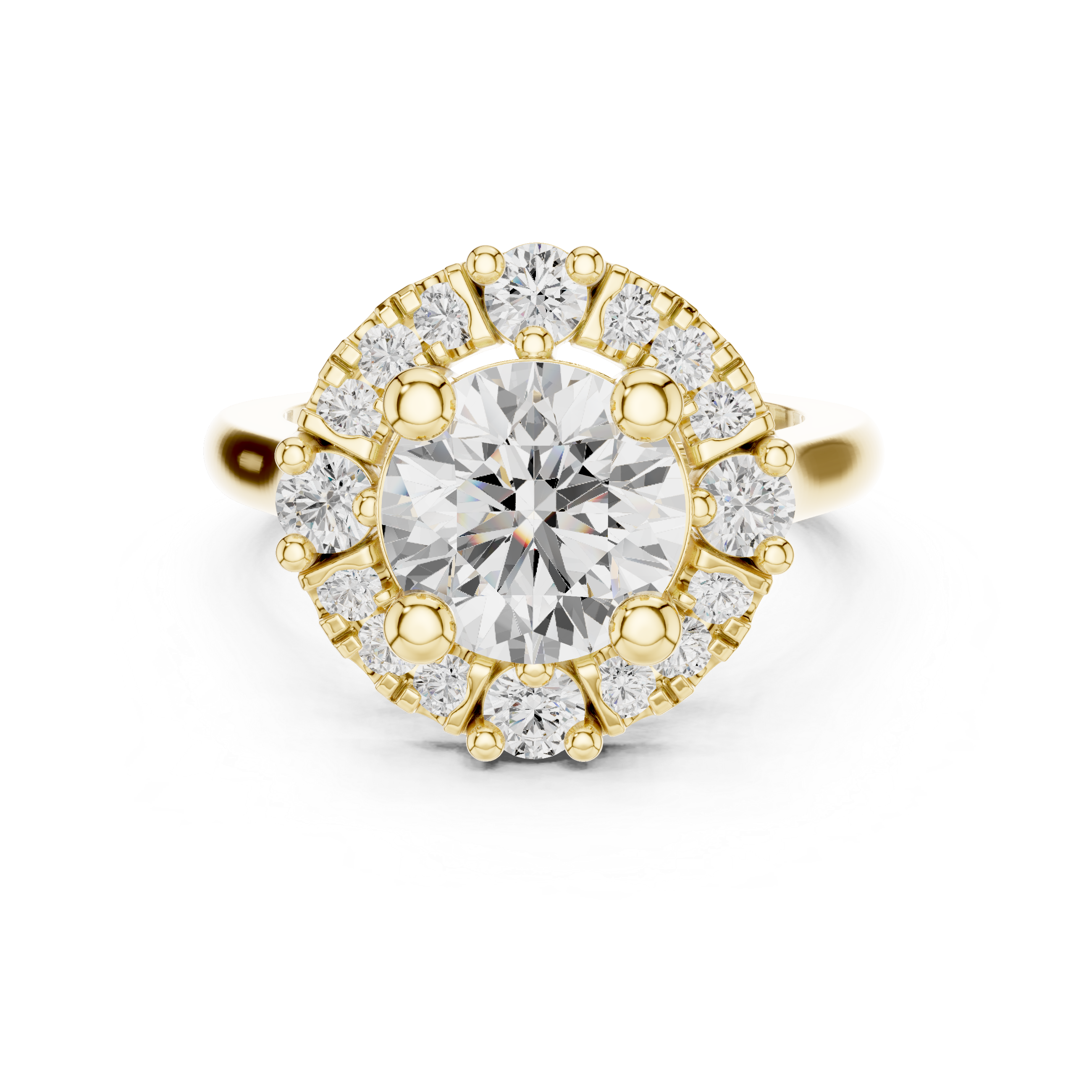 Vintage Floral Round Halo Engagement Ring