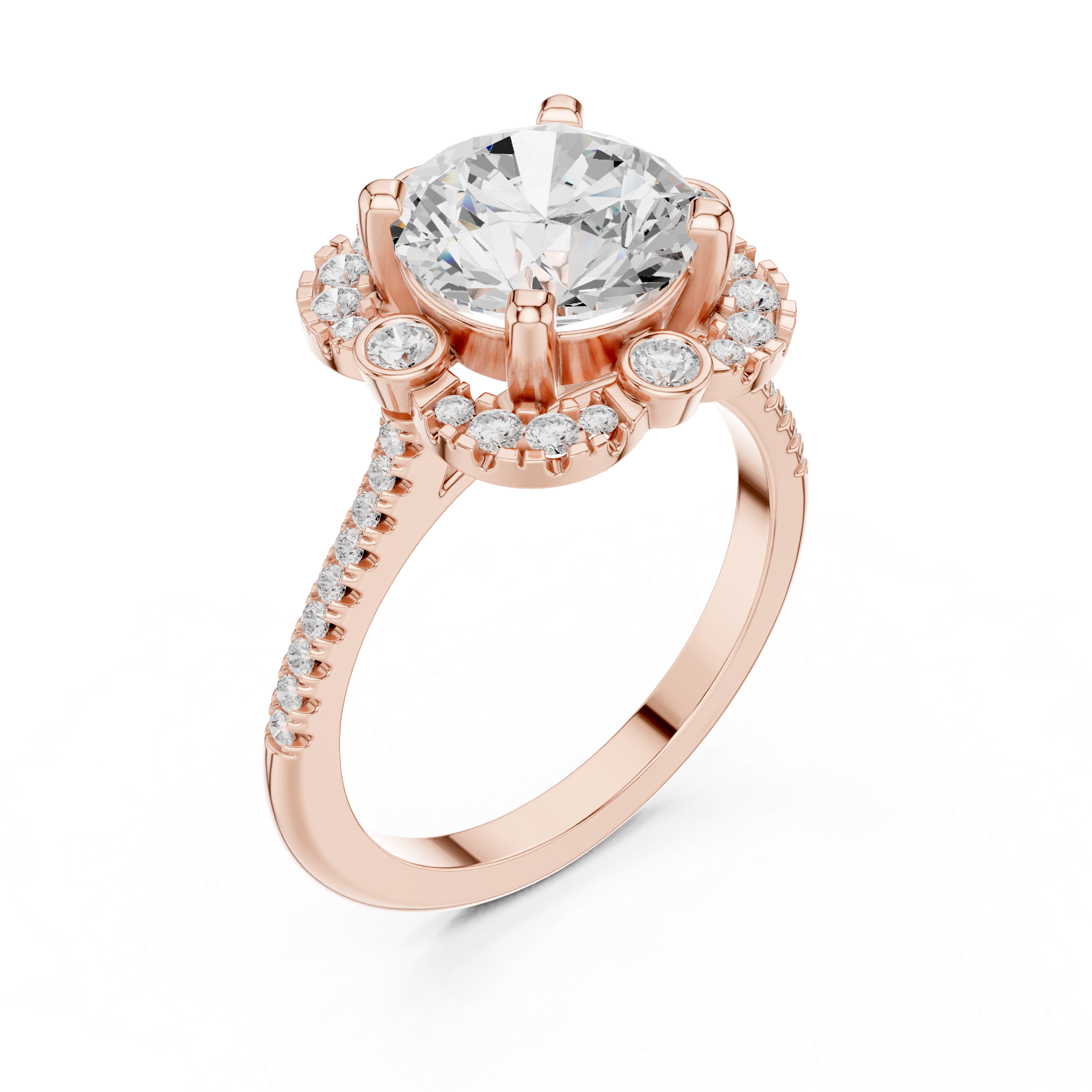 Floral Round Halo Engagement Ring
