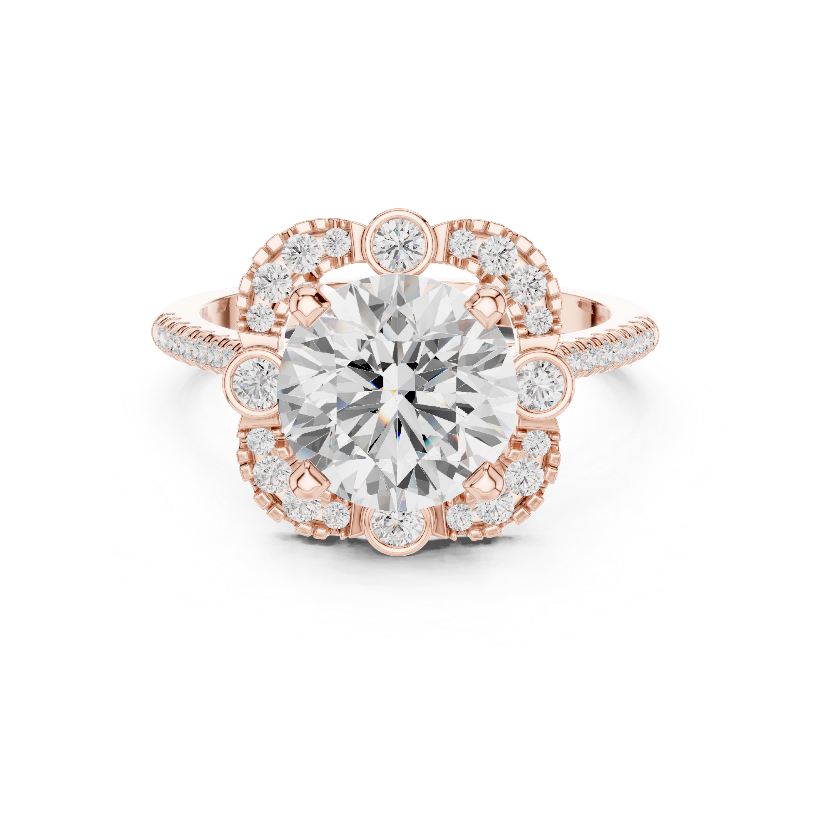 Floral Round Halo Engagement Ring