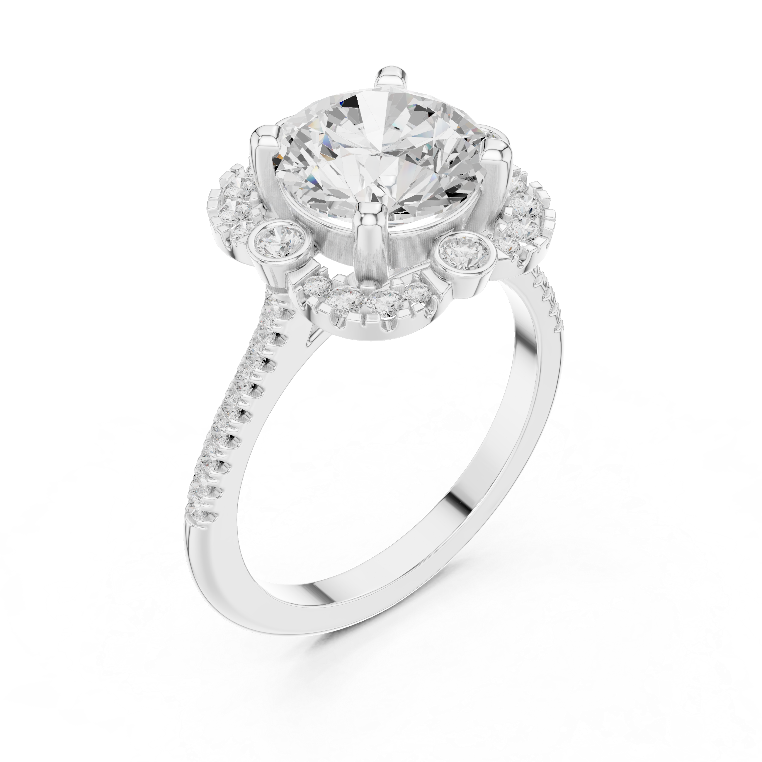 Floral Round Halo Engagement Ring