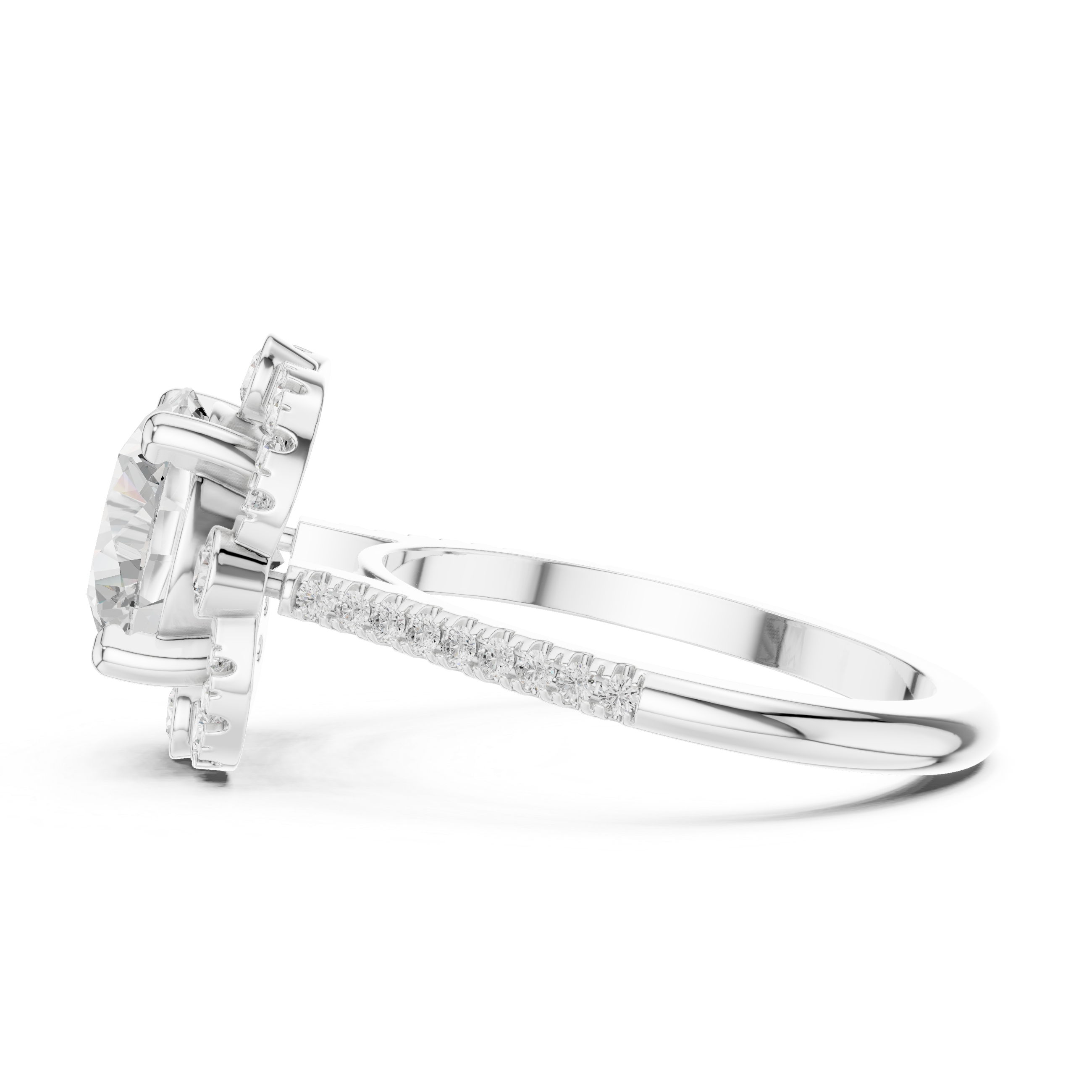 Floral Round Halo Engagement Ring