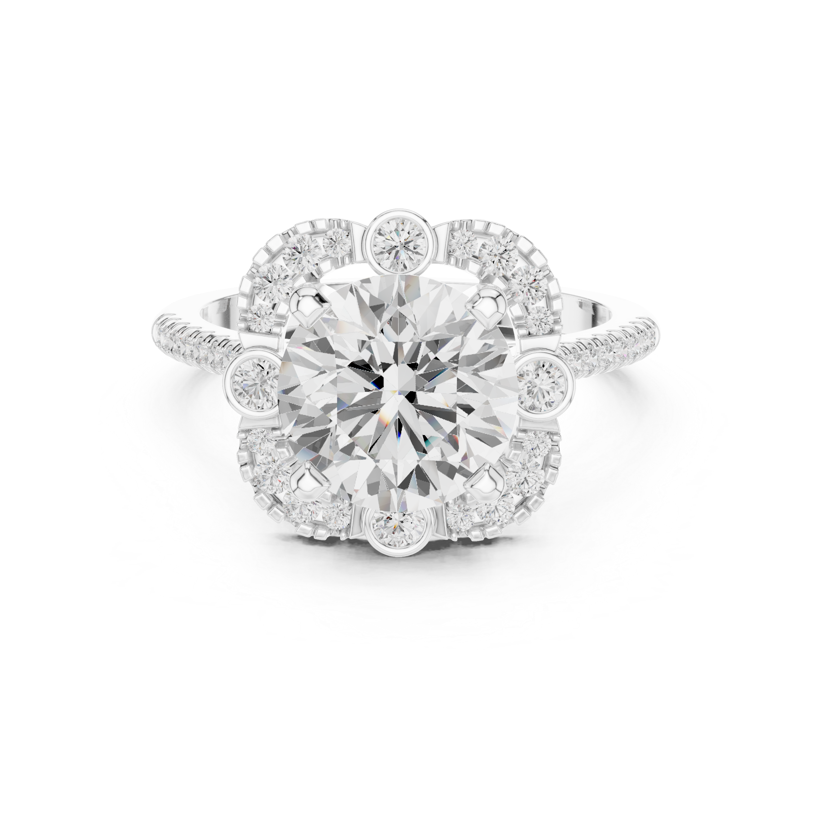 Floral Round Halo Engagement Ring