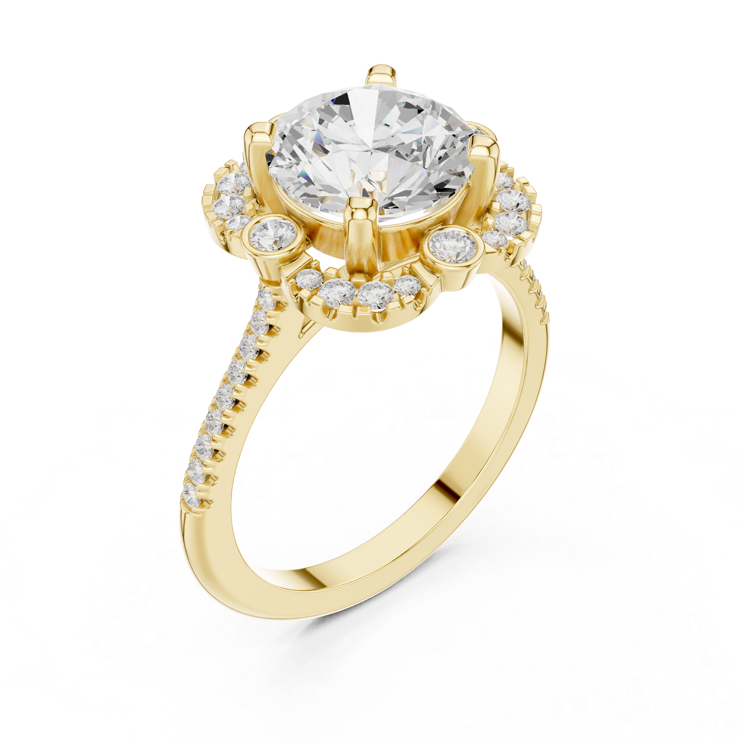 Floral Round Halo Engagement Ring