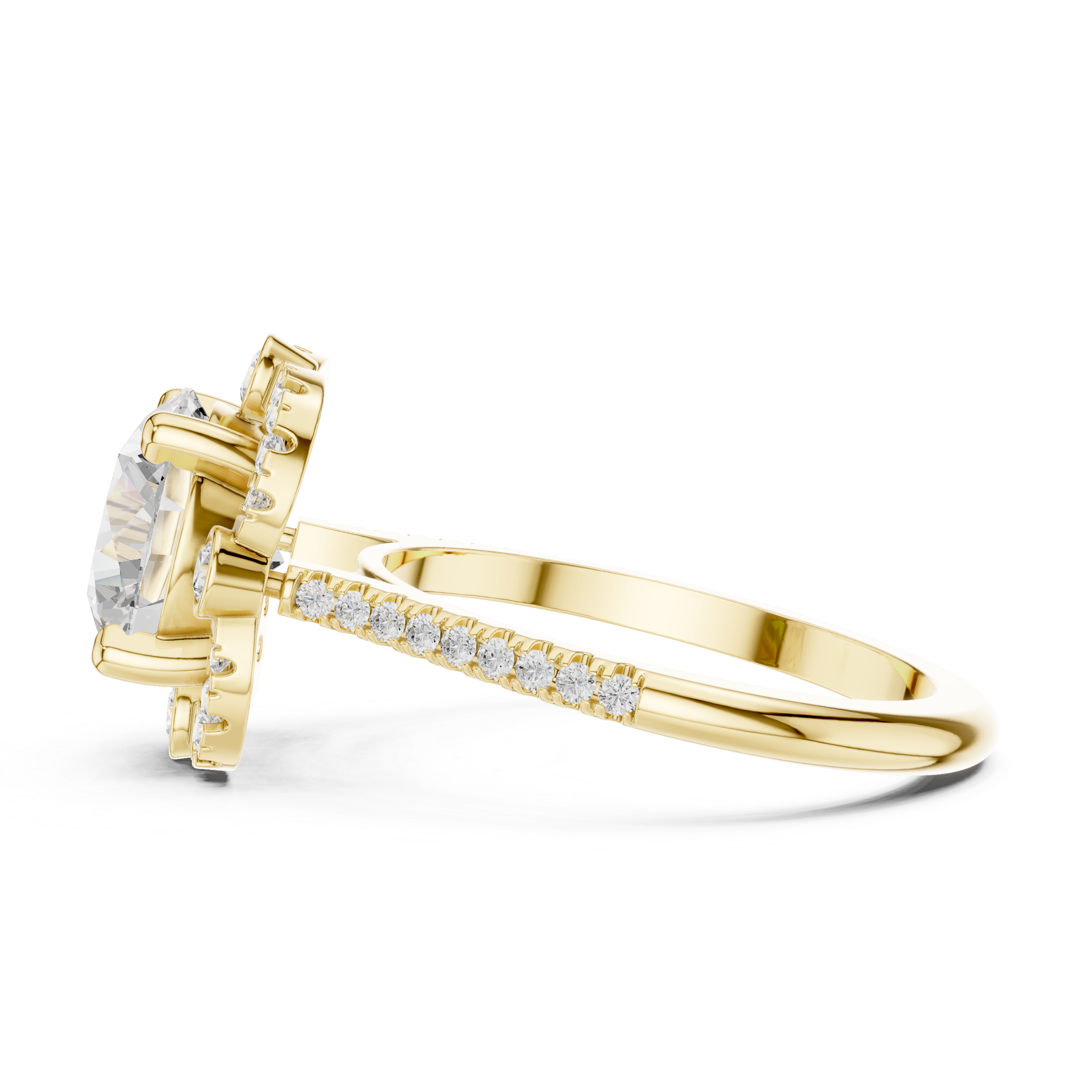 Floral Round Halo Engagement Ring