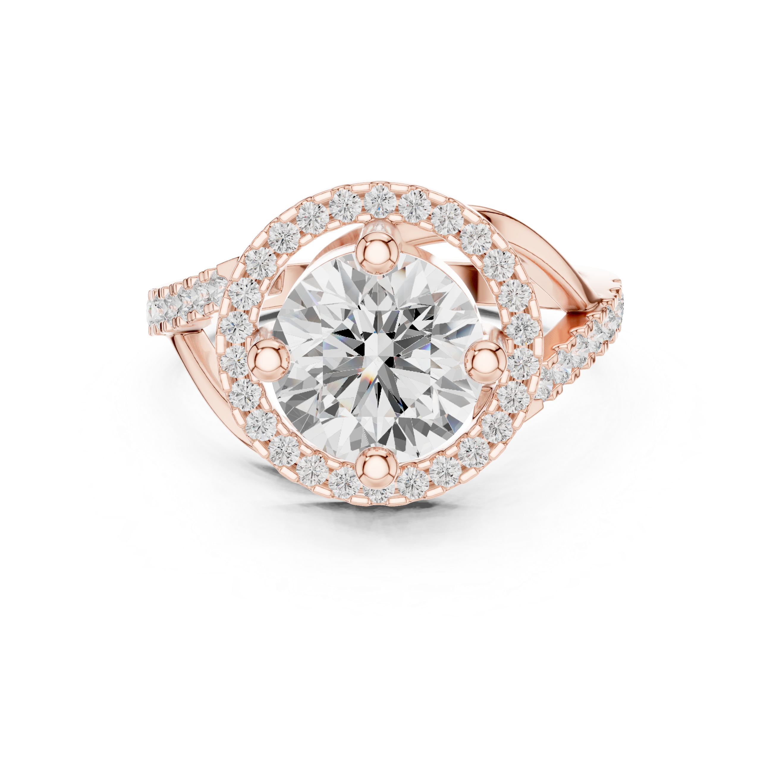 Round Swirl Halo Engagement Ring