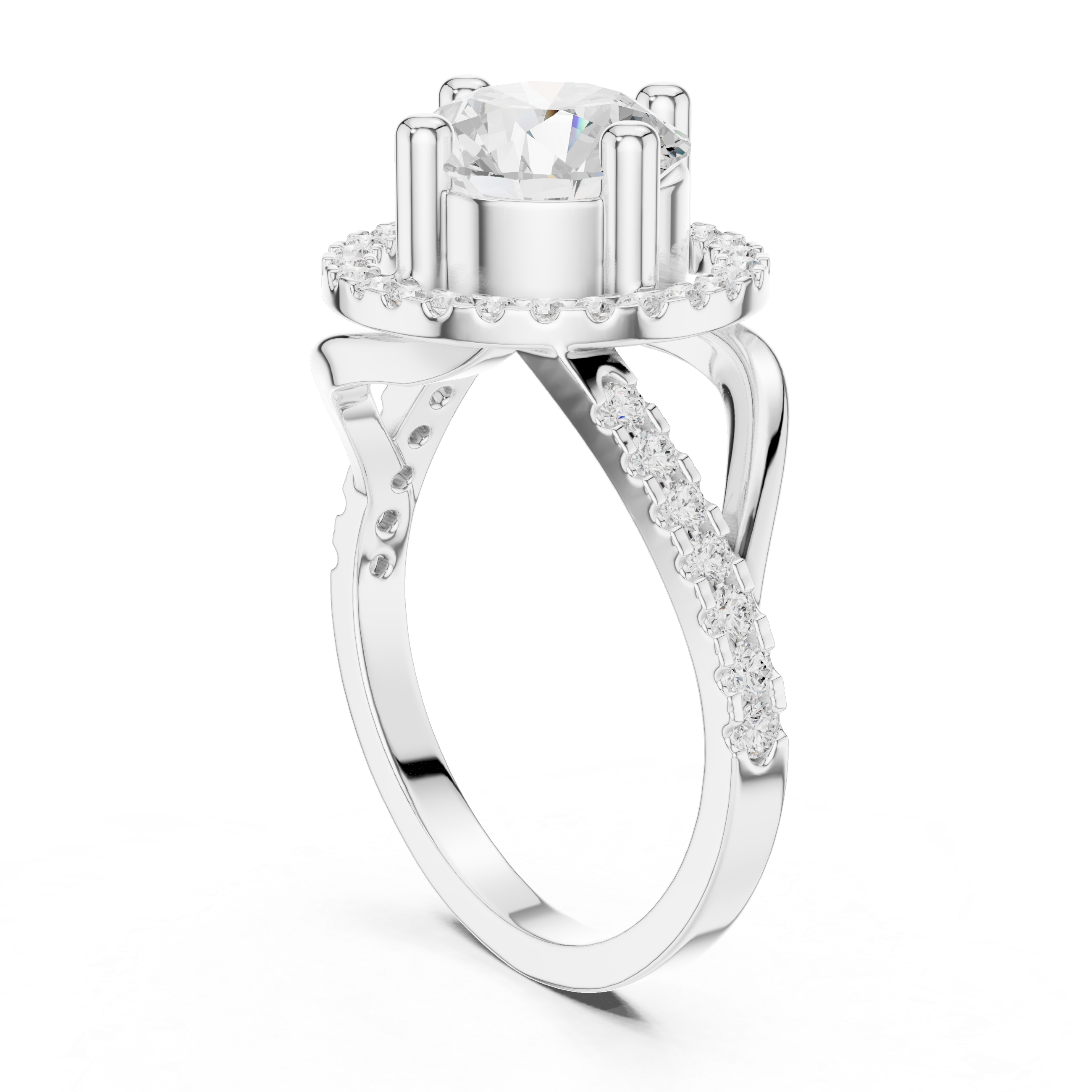 Round Swirl Halo Engagement Ring