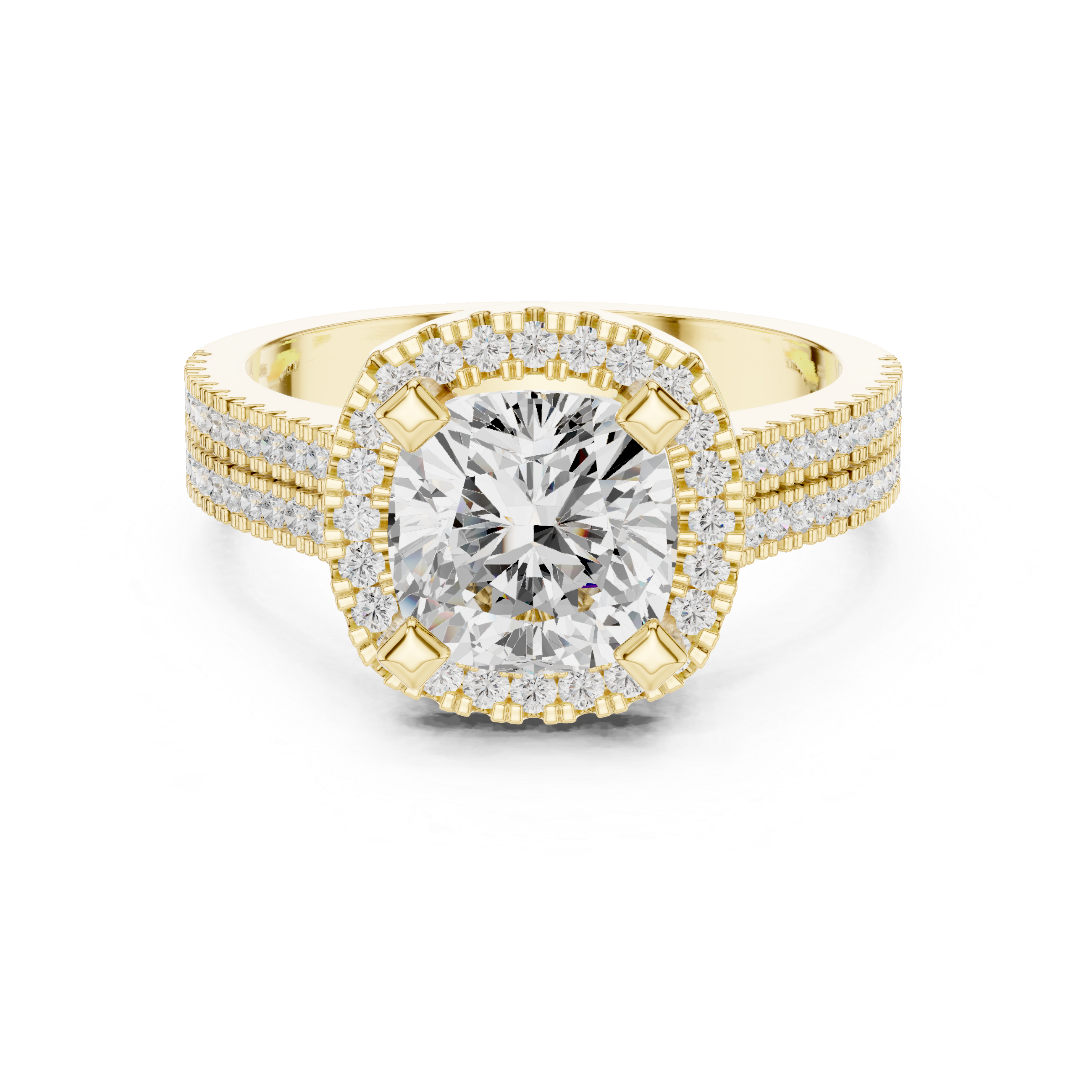 Cushion Cut Triple Band Halo Ring