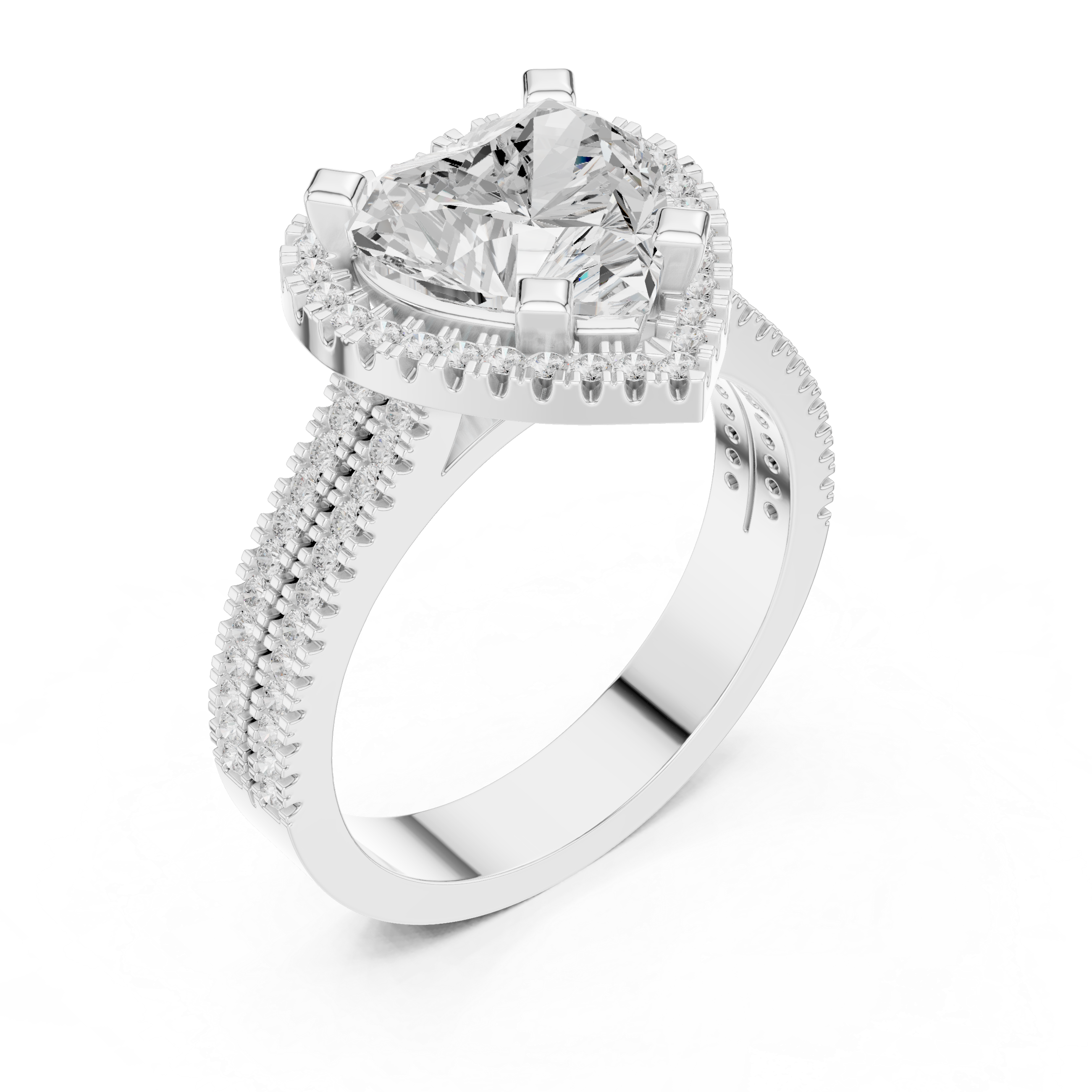 Heart Cut Triple Band Halo Ring