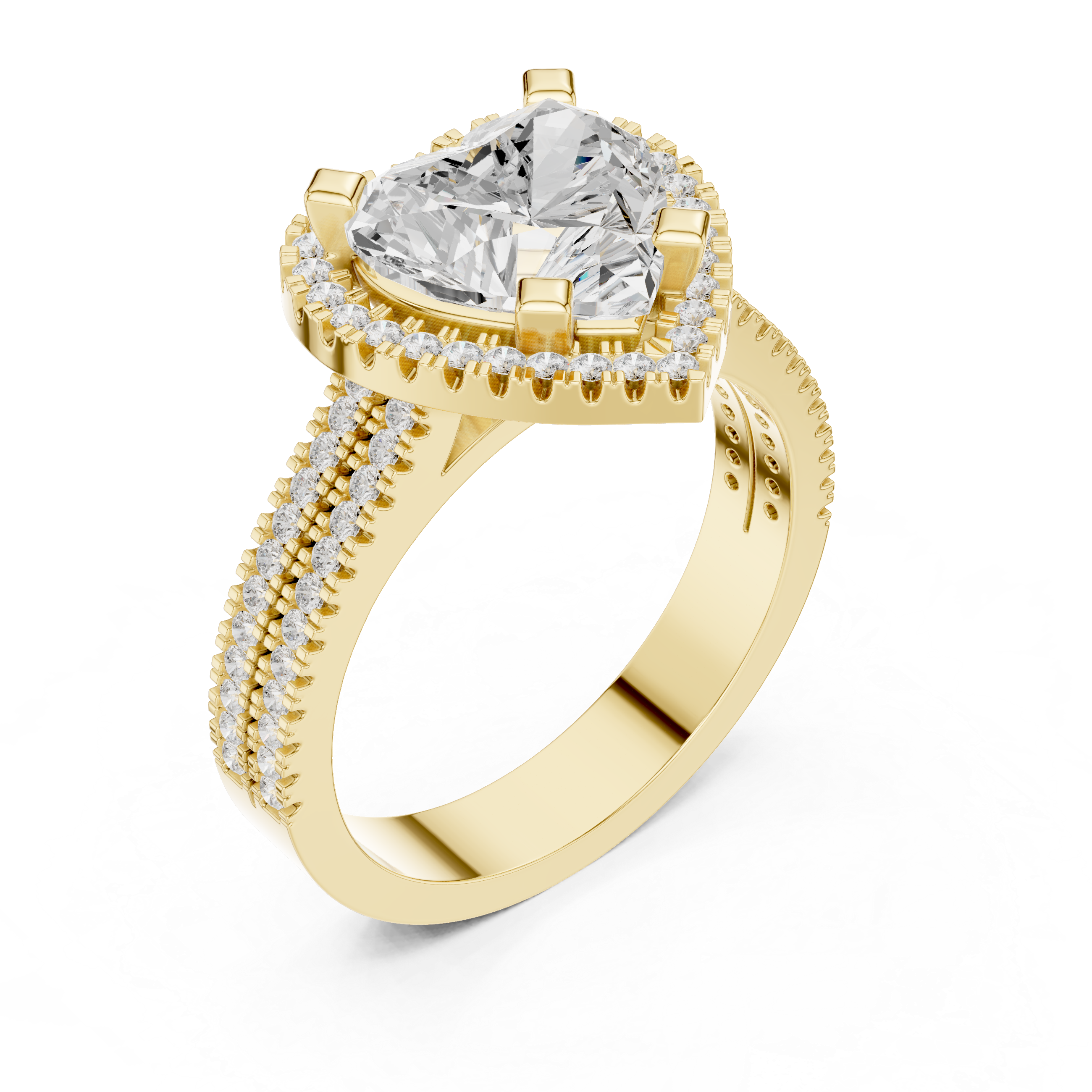 Heart Cut Triple Band Halo Ring