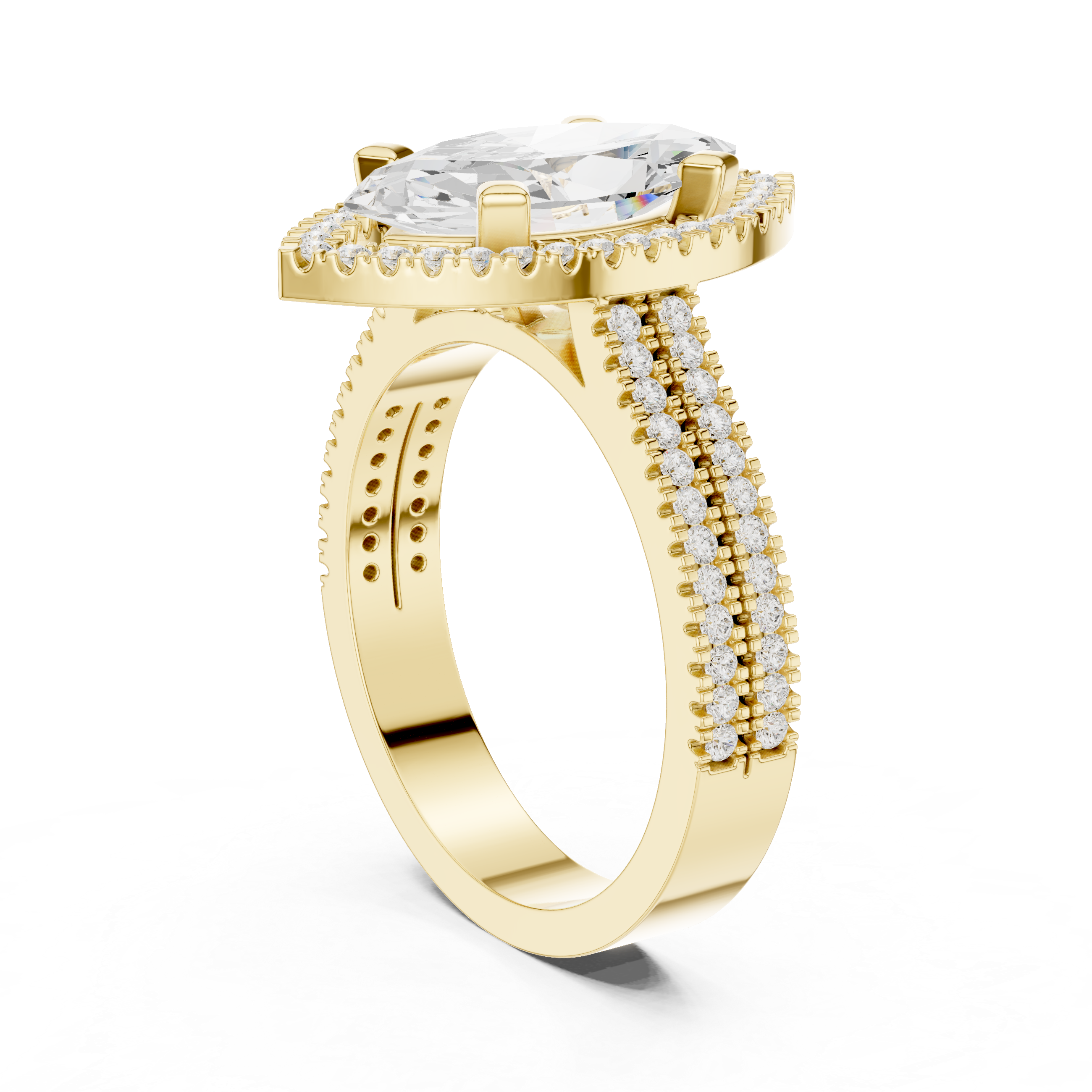 Marquise Cut Triple Band Halo Ring