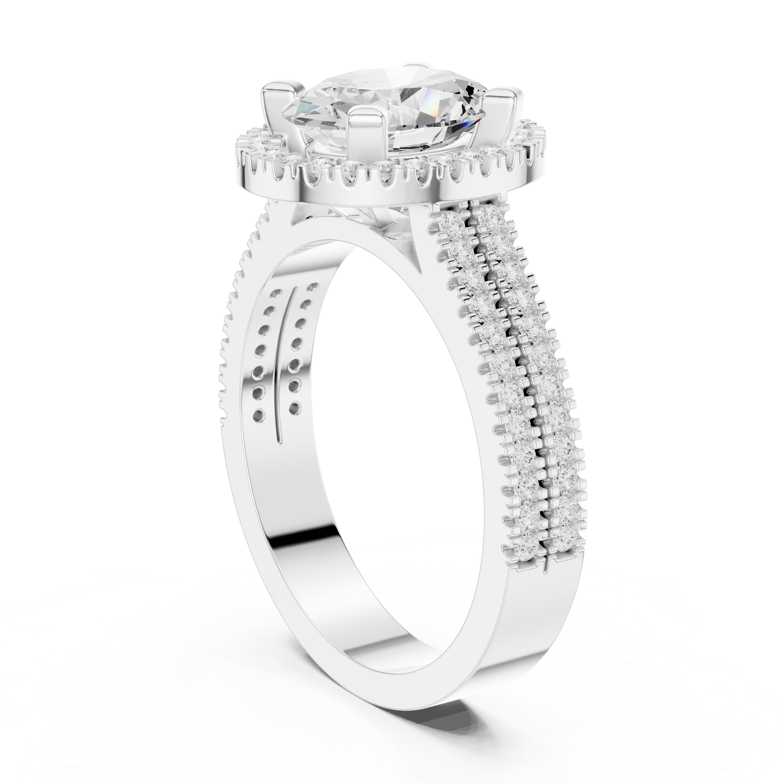 Oval Cut Triple Band Halo Ring