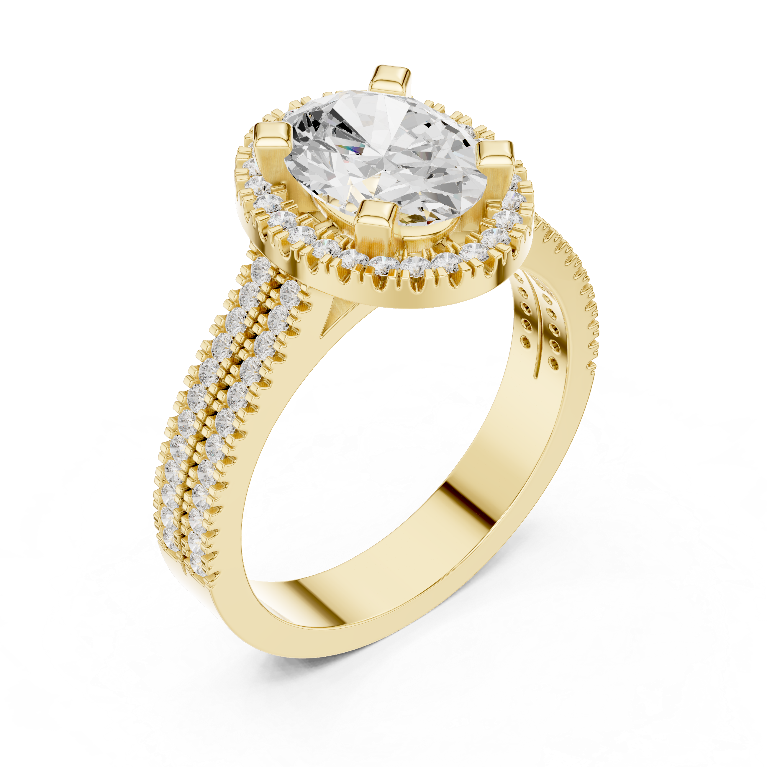 Oval Cut Triple Band Halo Ring